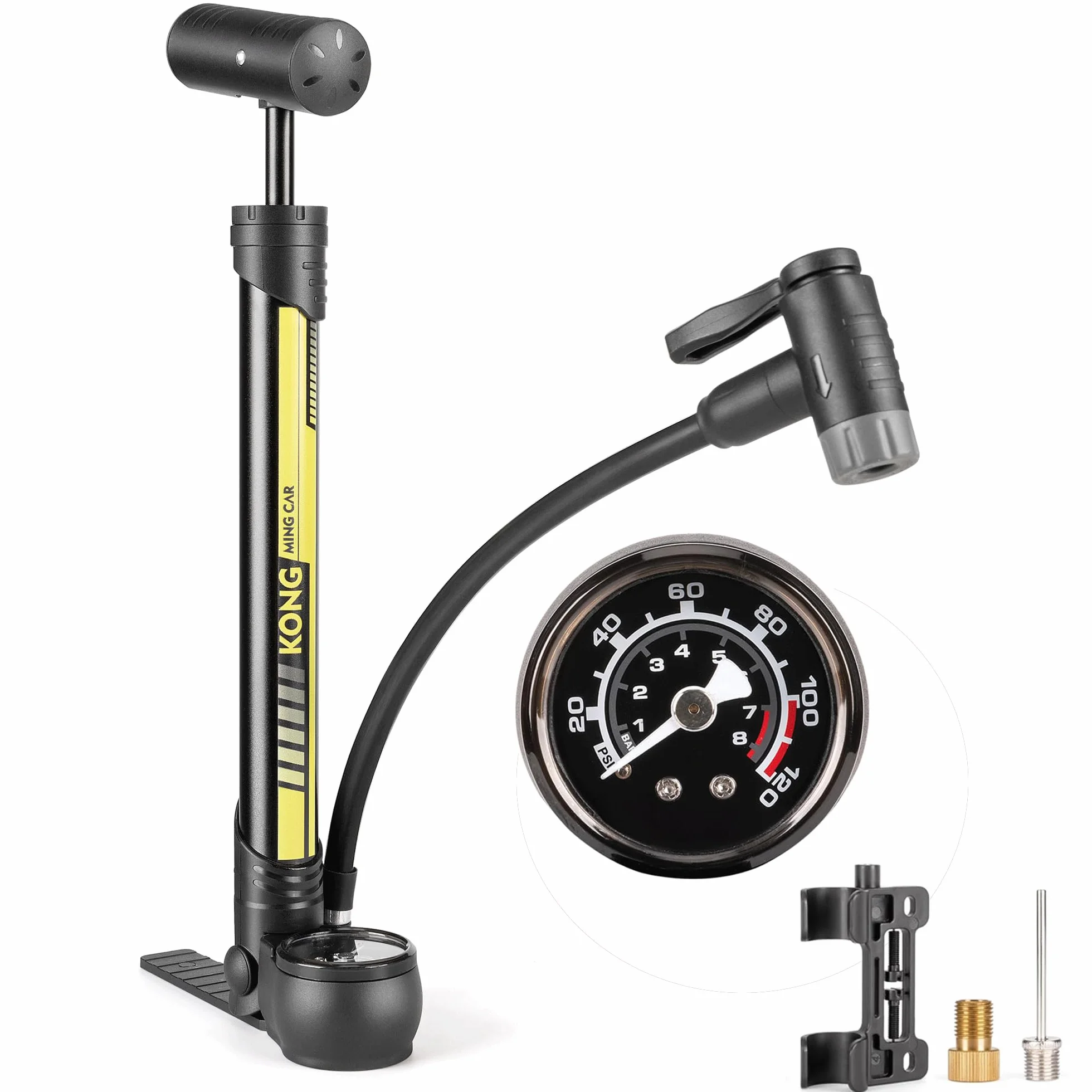 Pompka rowerowa, 120 psi, wszystkie kompaktowe zawory do wentyli Presta, Schrader i Dunlop, mini pompka nożna do rowerów szosowych i górskich