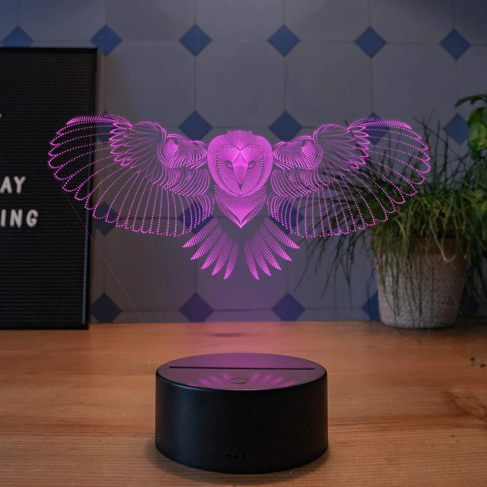Iluzja optyczna 3D sowa lampka nocna 7/16 zmieniających się kolorów zasilana przez USB pilot zdalnego sterowania przełącznik dotykowy LED lampa 3D Boże Narodzenie urodziny dekoracja pokoju