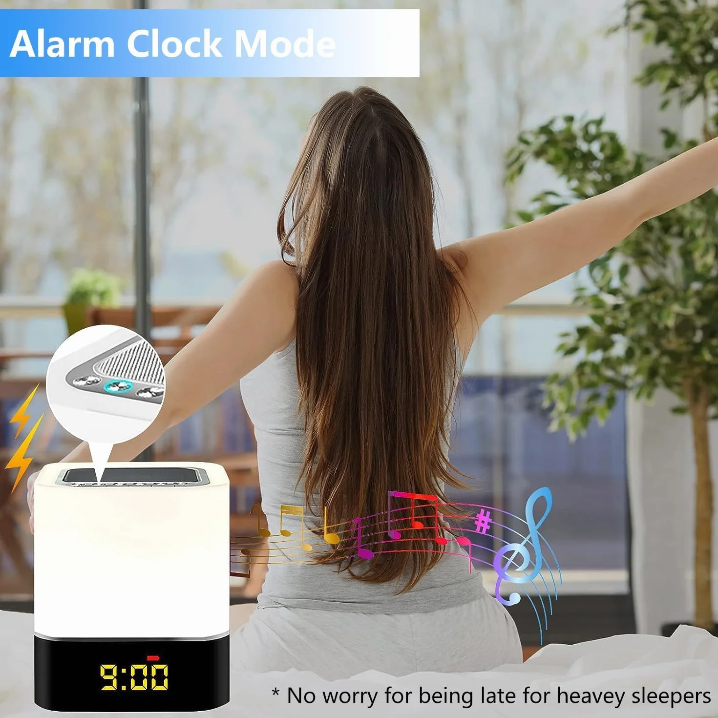 Głośnik Bluetooth ze światłem 5 w 1, lampka nocna dotykowa ściemniana, budzik, zmiana kolorów, przenośny głośnik, lampa stołowa