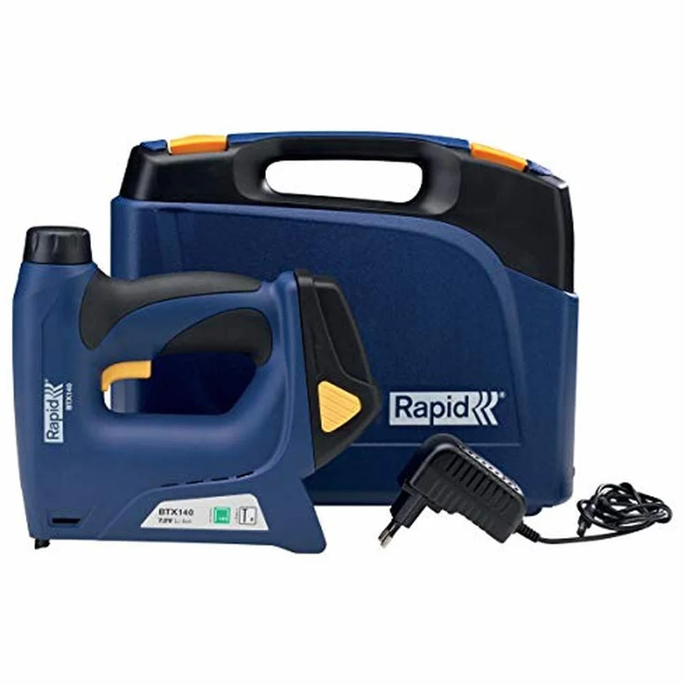 Rapid BTX140 Bezprzewodowy Zszywacz do Zszywek Nr 140/Sztyftów Nr 8, 1300 Zszywek, Regulacja Mocy, Zestaw z Baterią i Ładowarką