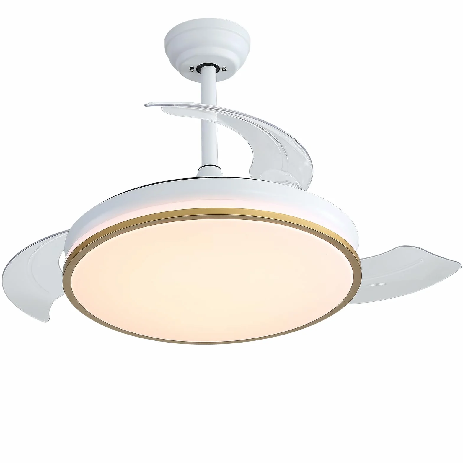 Jumoking Wentylator sufitowy z oświetleniem LED 47W 106cm wysuwane łopatki 3 temperatury 6 prędkości timer odwracalny silnik DC złoty