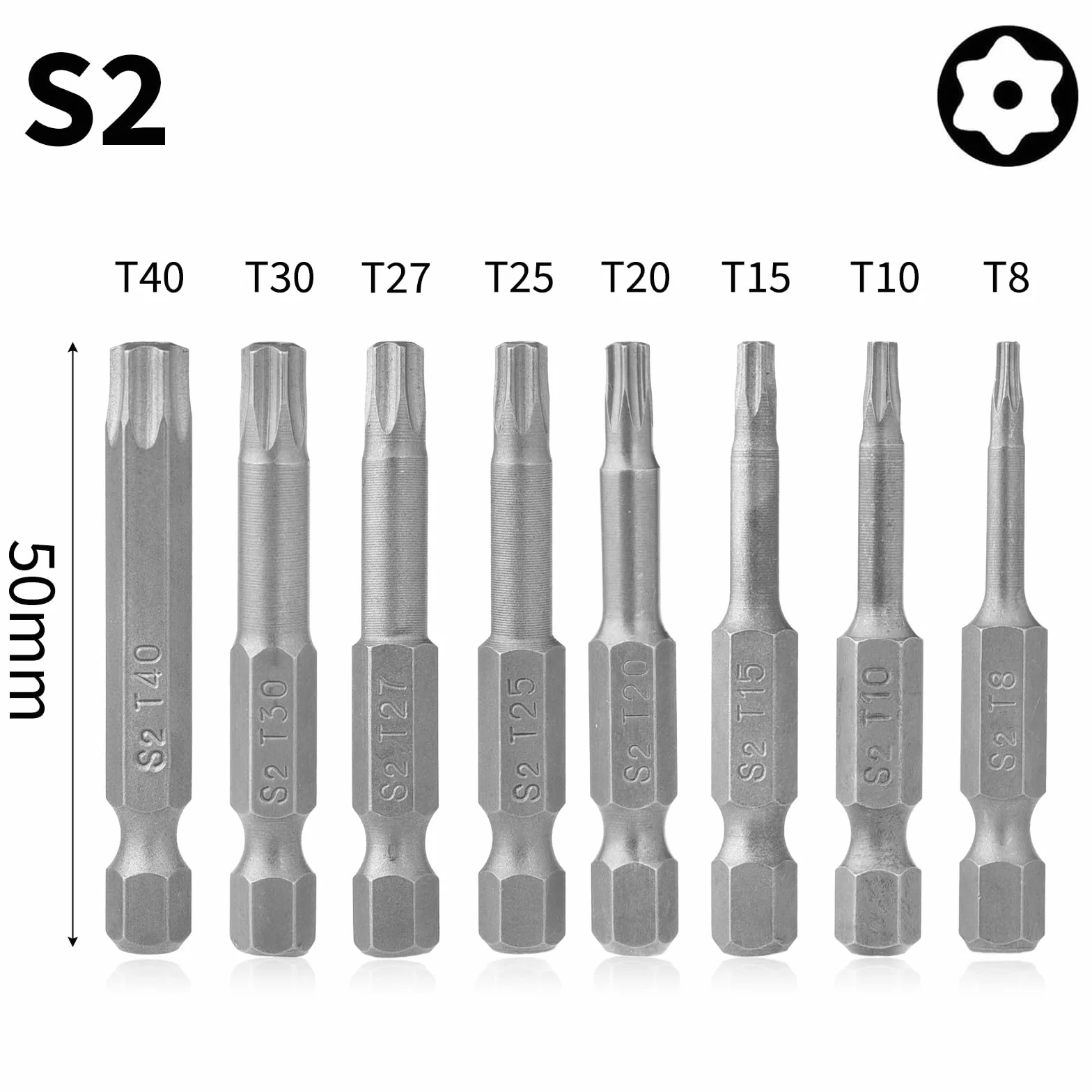 Zestaw bitów Torx magnetycznych T8-T40 z otworem 50 mm