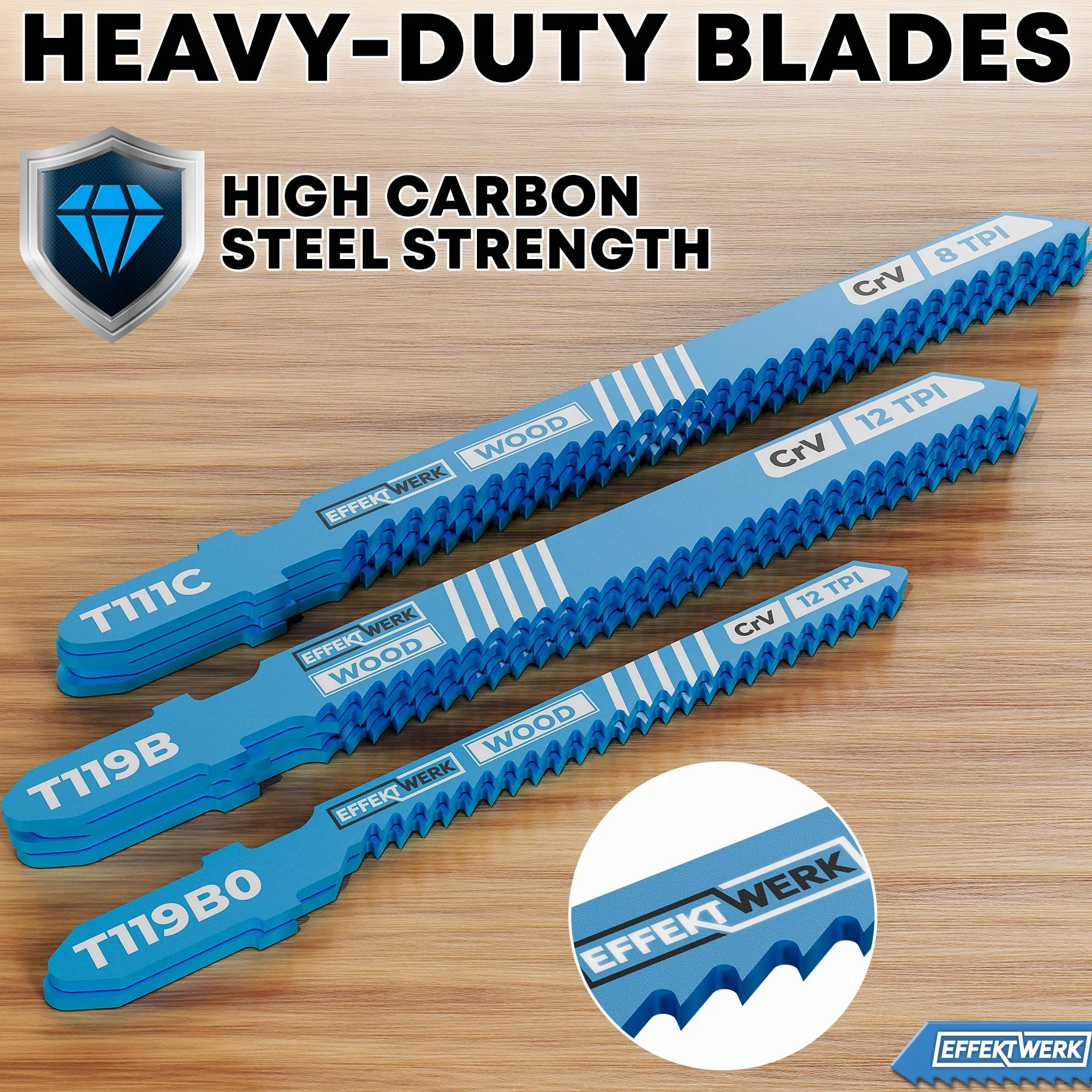 Heavy-Duty Carbide Jigsaw Blade Set, T-Shank Saw Blades for Wood with Storage Case