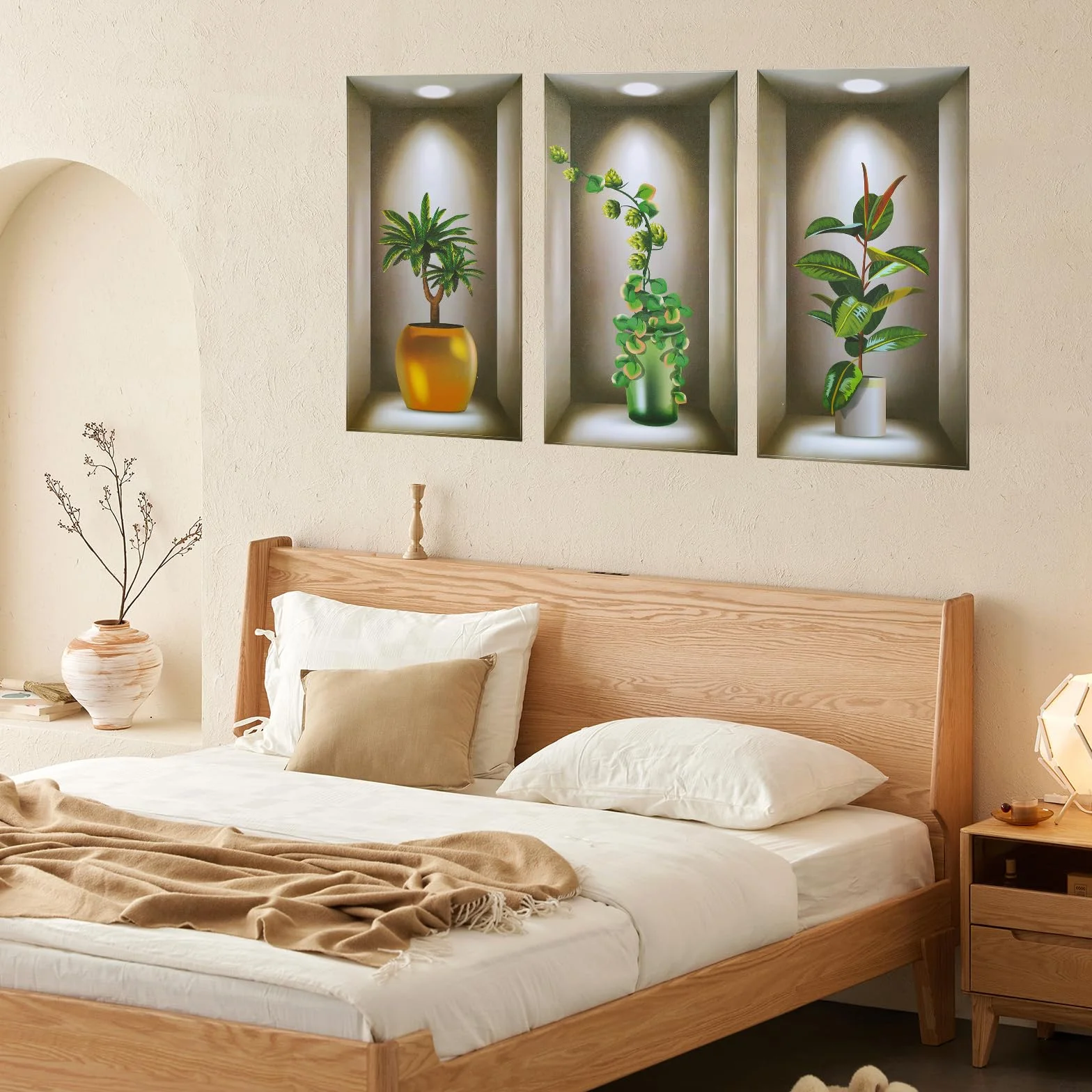 Naklejki ścienne 3D z zielonymi roślinami PCW bonsai, zdejmowane