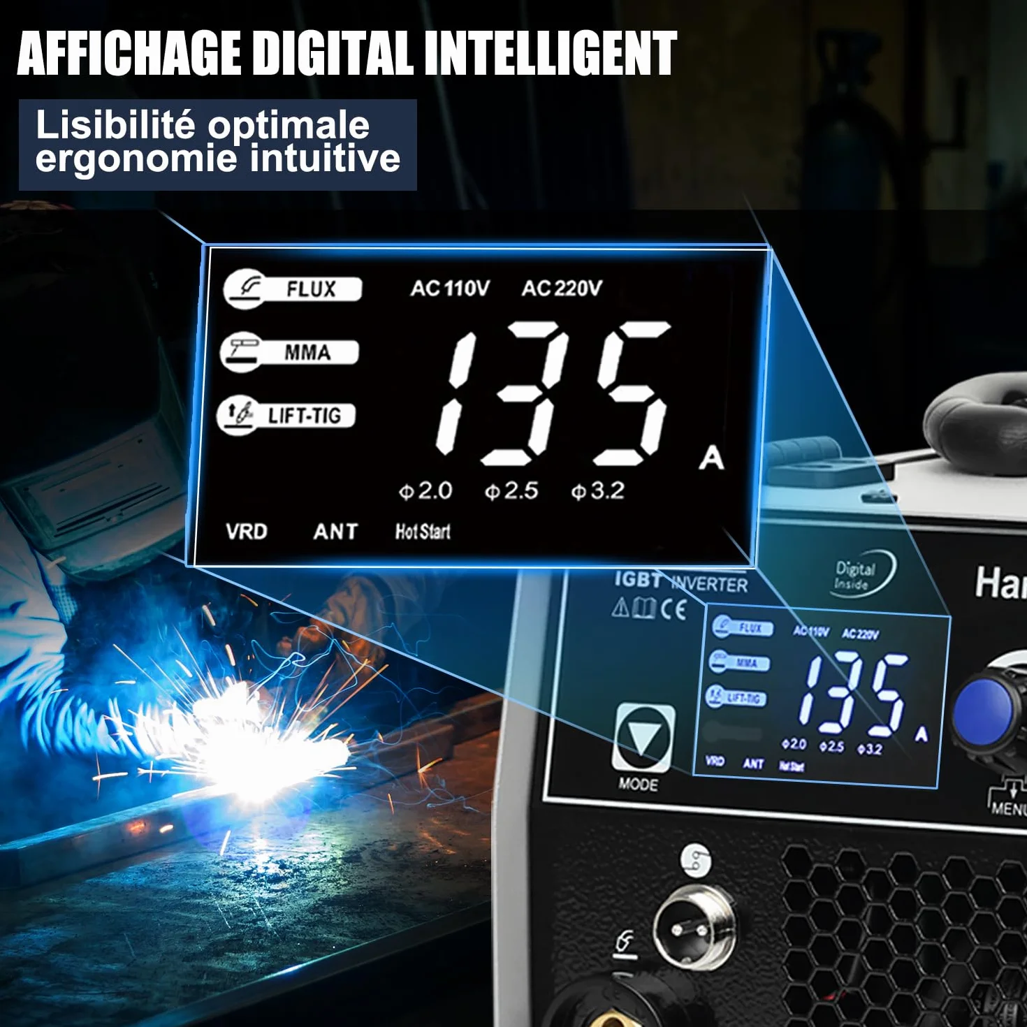 Harukiku135 Spawarka 3w1 Wieloprocesowa MIG MMA Lift TIG Synergicznym Podajnikiem Bezgazowa Kompaktowy Inverter IGBT