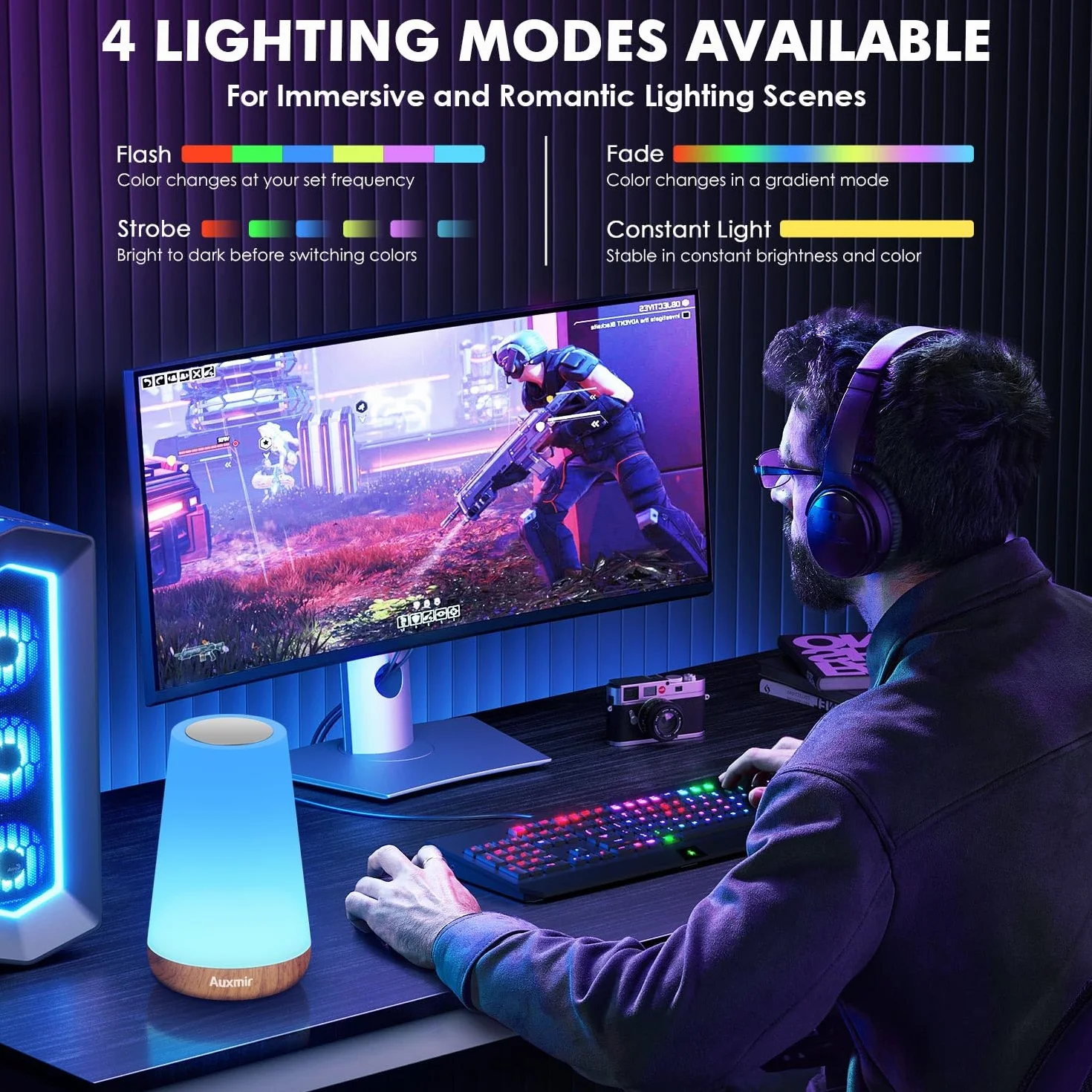 Auxmir Lampka nocna LED dotykowa RGB ściemniana USB przenośna do sypialni salonu