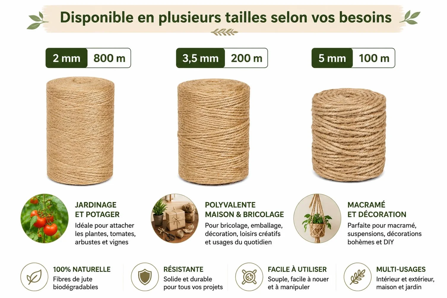 Sznurek juty naturalny Ø5mm 100 m La Lina CJN33