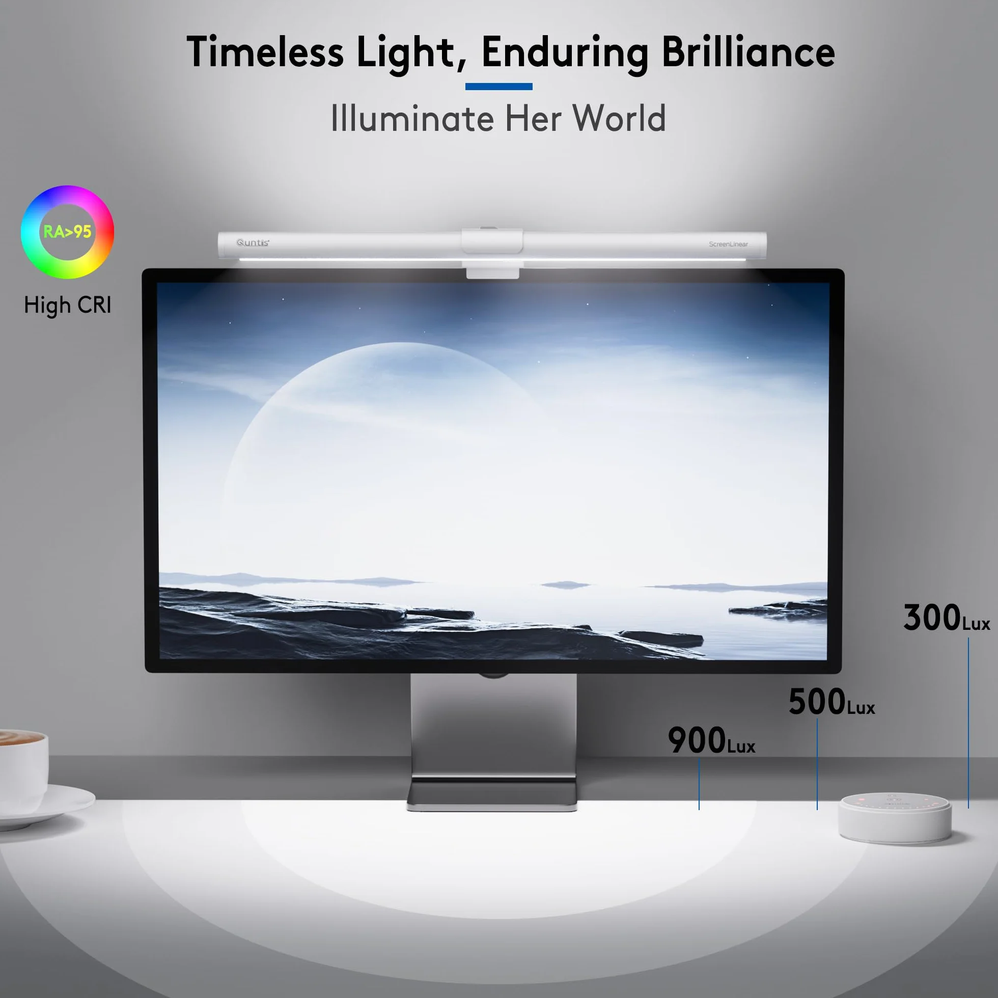 Quntis USB biała lampa do monitora 40 cm z pilotem, 72+40 LED, ochrona oczu