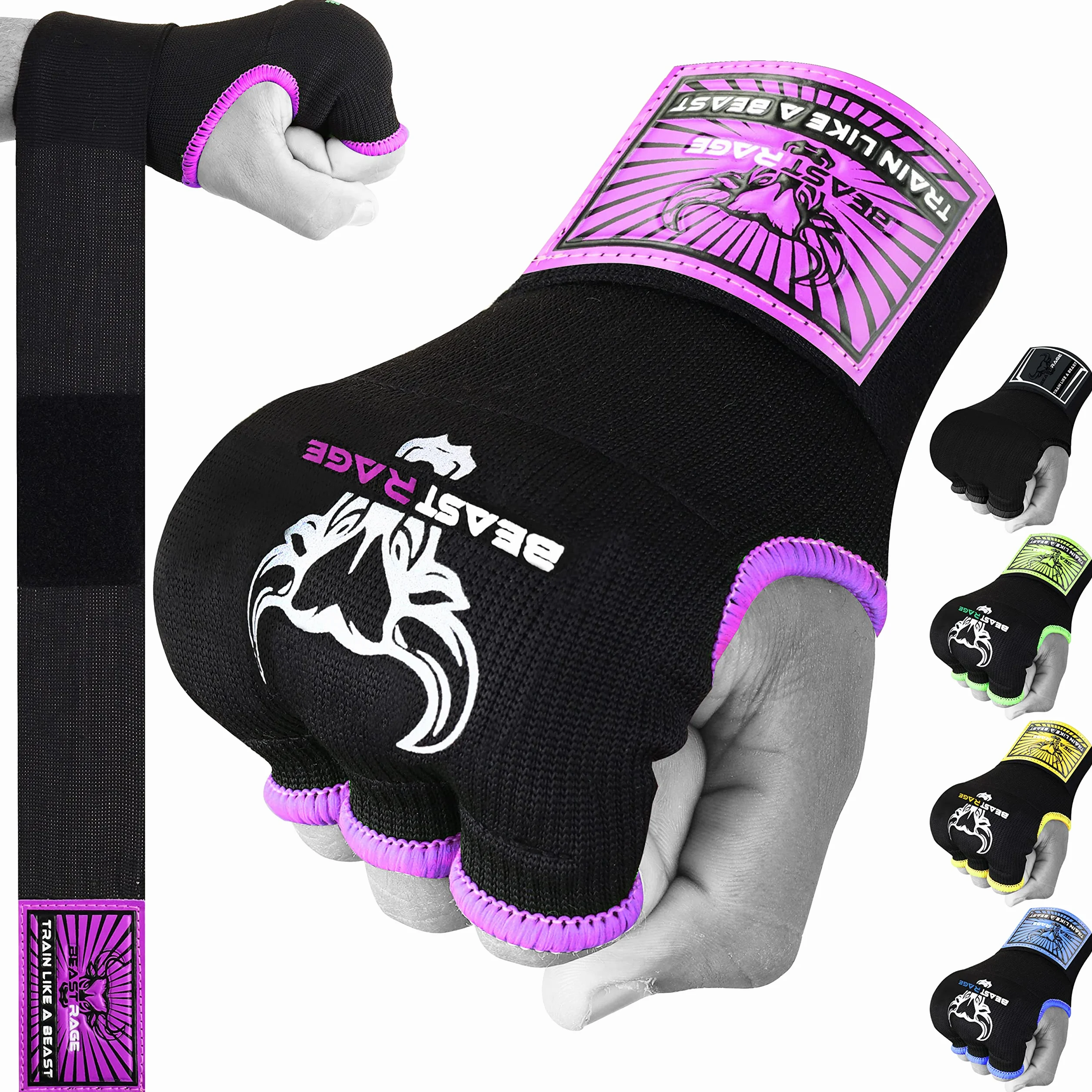 BEAST RAGE Rękawice żelowe do rąk MMA 75 cm długie owijane wyściełane elastyczne szybkie bokserskie worek treningowy Muay Thai zestaw bandaże UFC dla mężczyzn, kobiet, dzieci
