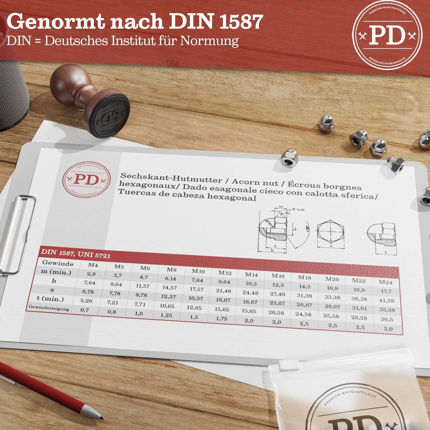 Nakrętki kapeluszowe ze stali nierdzewnej V4A AISI 316 DIN 1587 M8 50 sztuk