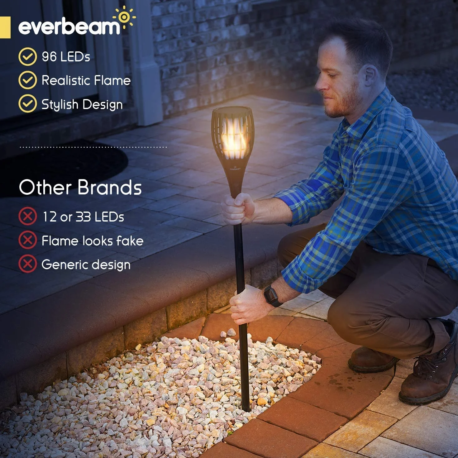 Everbeam P1 Solar Torch Light 96 LED Waterproof Outdoor Flickering Flame 4 Pack