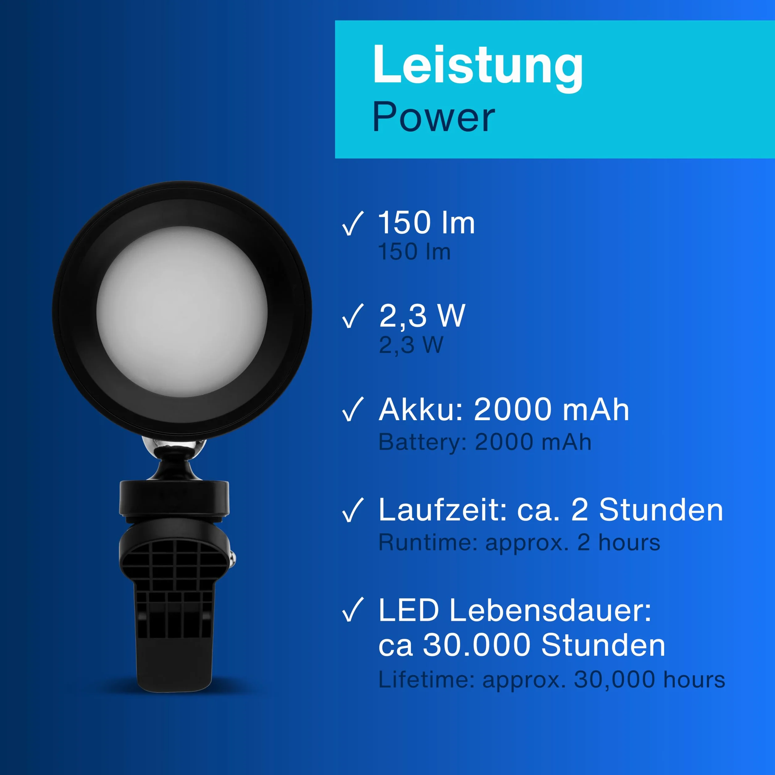 REV Lampa zaciskowa LED 150 lm ściemnialna 360° czarna