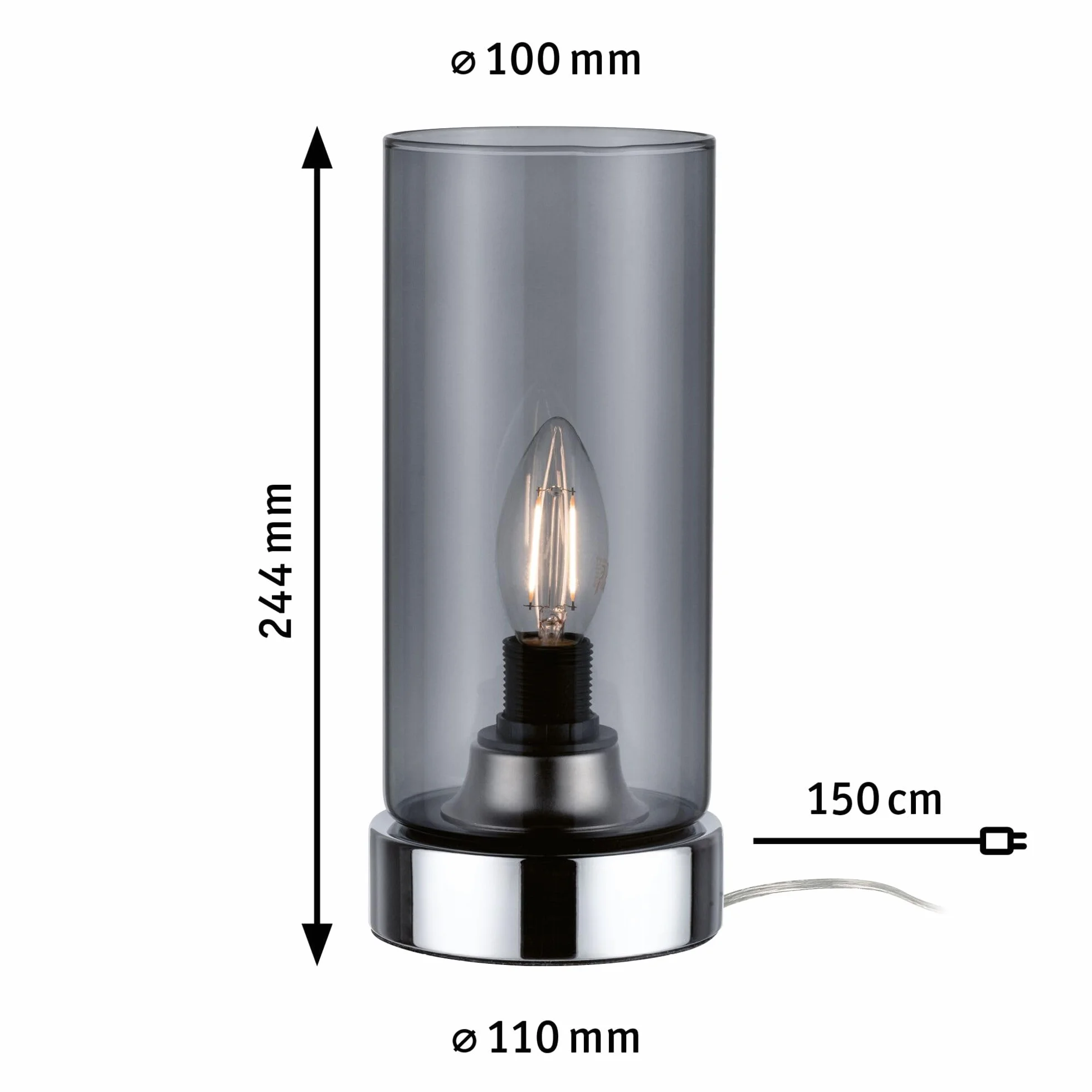 Paulmann Pinja lampa stołowa dotykowa 20W E14 chrom szkło dymne 230V metal szkło 77056