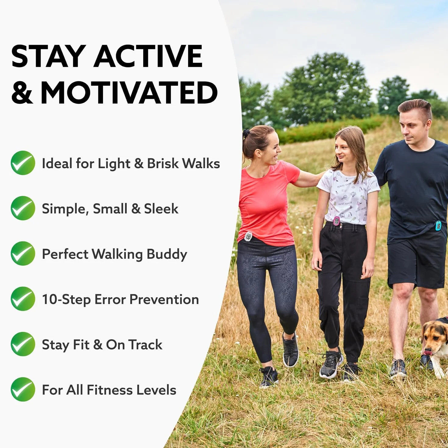 3DActive 3DFitBud Prosty krokomierz 3D klipsem i smycza, licznik kroków, duzy wyswietlacz, latwy uzyciu dzieci, doroslych i seniorów, do sledzenia aktywnosci fizycznej A420S - Sliwka