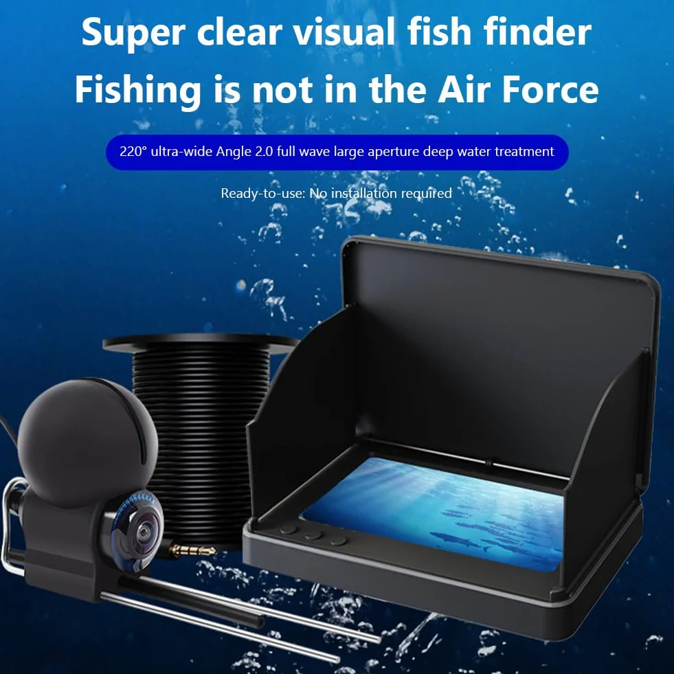 Fish Finder, podwodna kamera wędkarska z dużym ekranem o przekątnej 4,3" i szerokim kątem 220 stopni, akumulator 10000 mAh, 12 wbudowanych sond o wysokiej wydajności