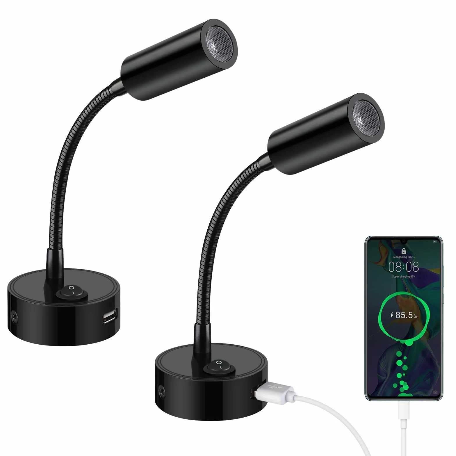 ERWEY lampki do czytania LED 12V kampera elastyczna szyjka łabędzia USB 3000K ciepła biel DC 10-30V czarne