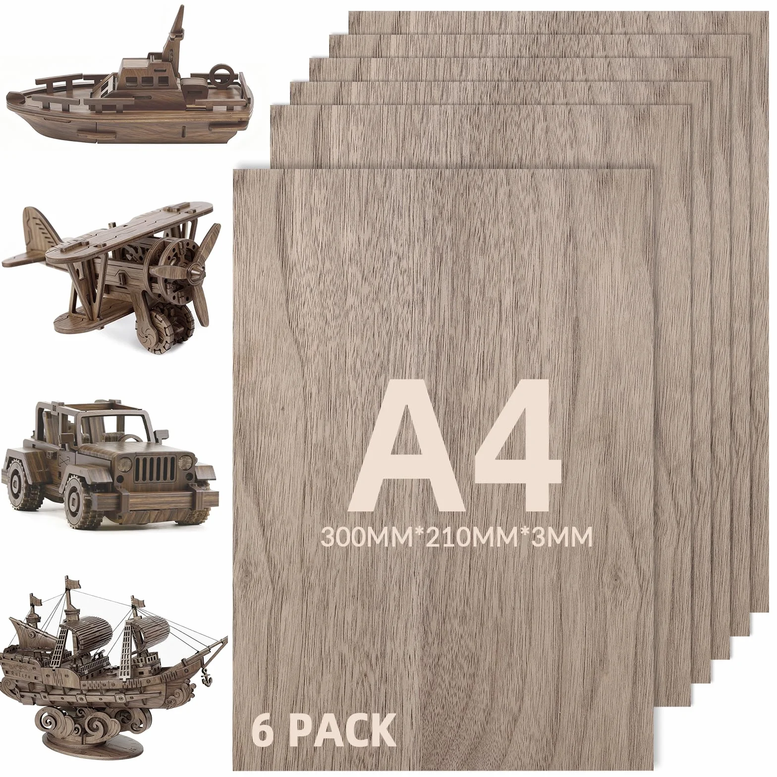 Płyty ze sklejki orzecha włoskiego 3 mm A4 300x210 mm do modelarstwa i wycinania laserowego