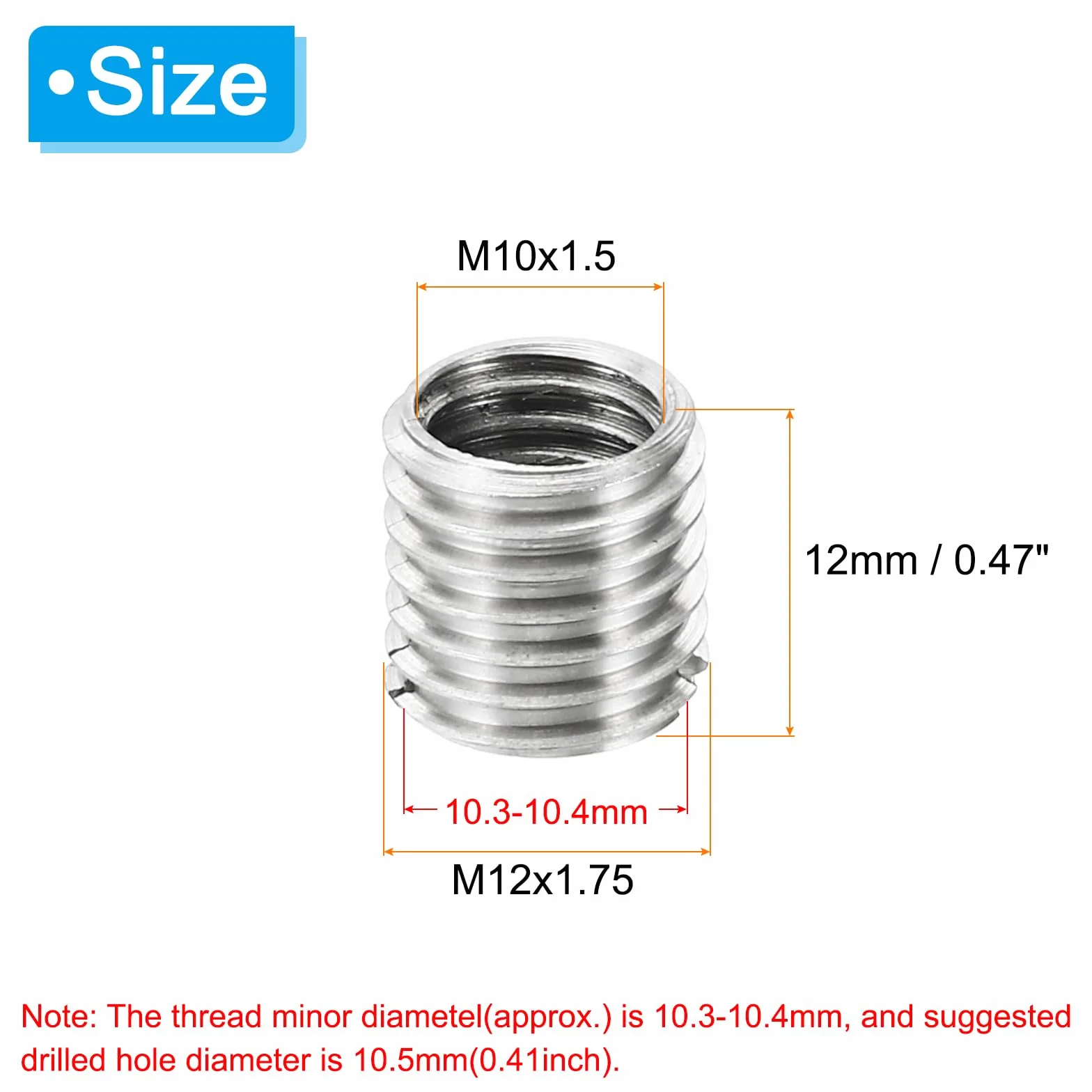 PATIKIL Adapter Wężyka Gwintowego Redukcyjna Nakrętka M12x1,75 M10x1,5 Stal Nierdzewna 12mm