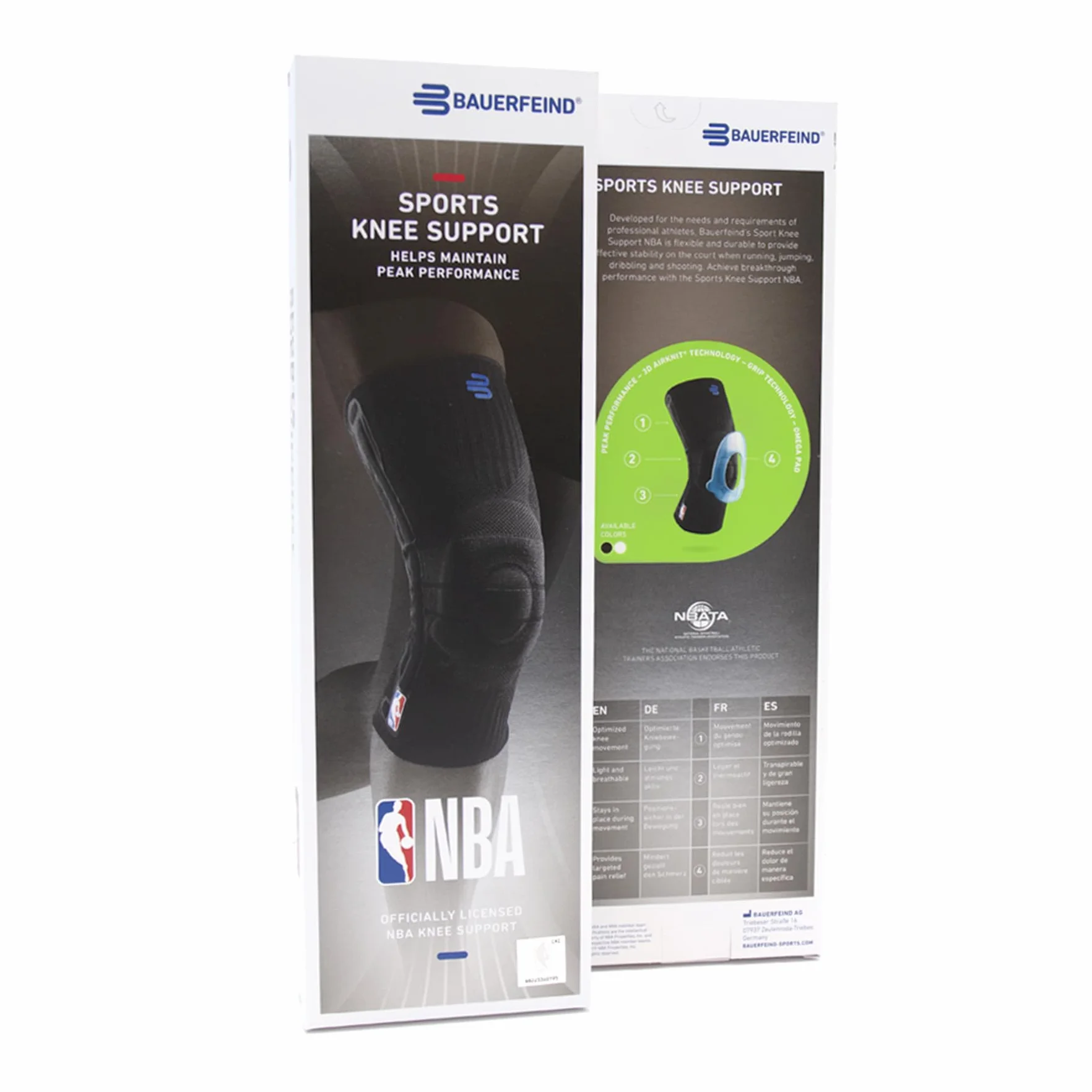 Bauerfeind Opaska na kolano "Knee Support NBA" Unisex, 1 Sportowe kolana do koszykówki, Na prawe lub lewe kolano