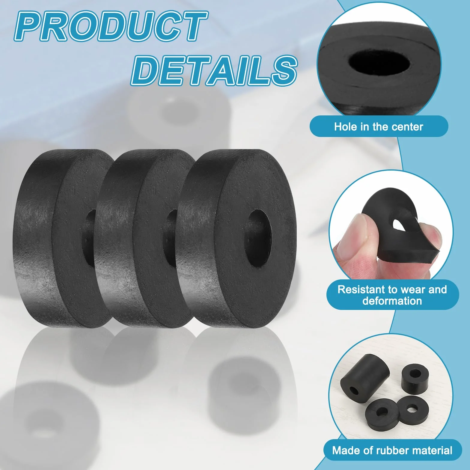 QUARKZMAN 24 szt. gumowe podkładki dystansowe 30 mm x 10 mm x 8 mm czarne okrągłe tuleje dystansowe