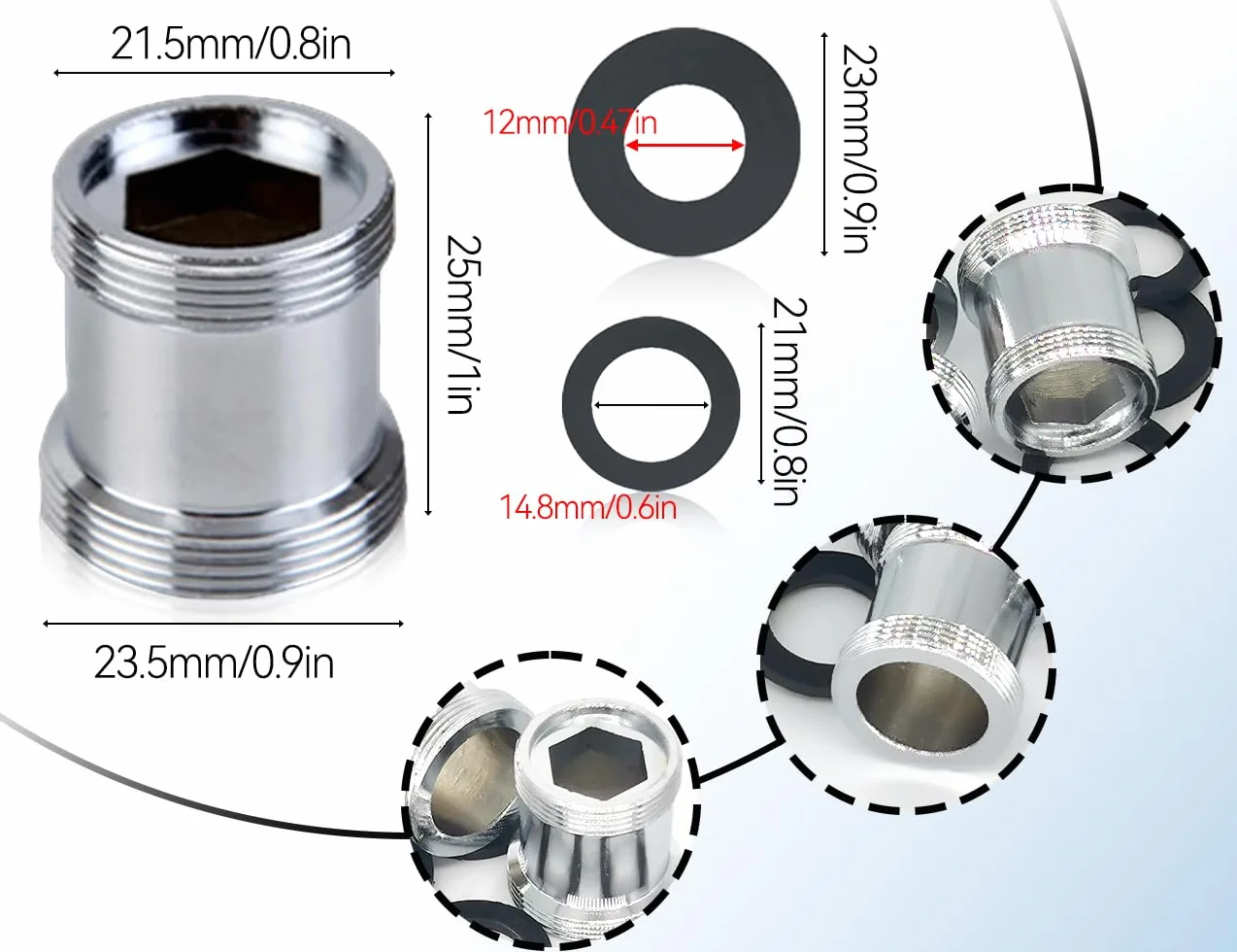 Adapter do baterii M22 na M24 KAPSING 3 sztuki z gwintem zewnętrznym