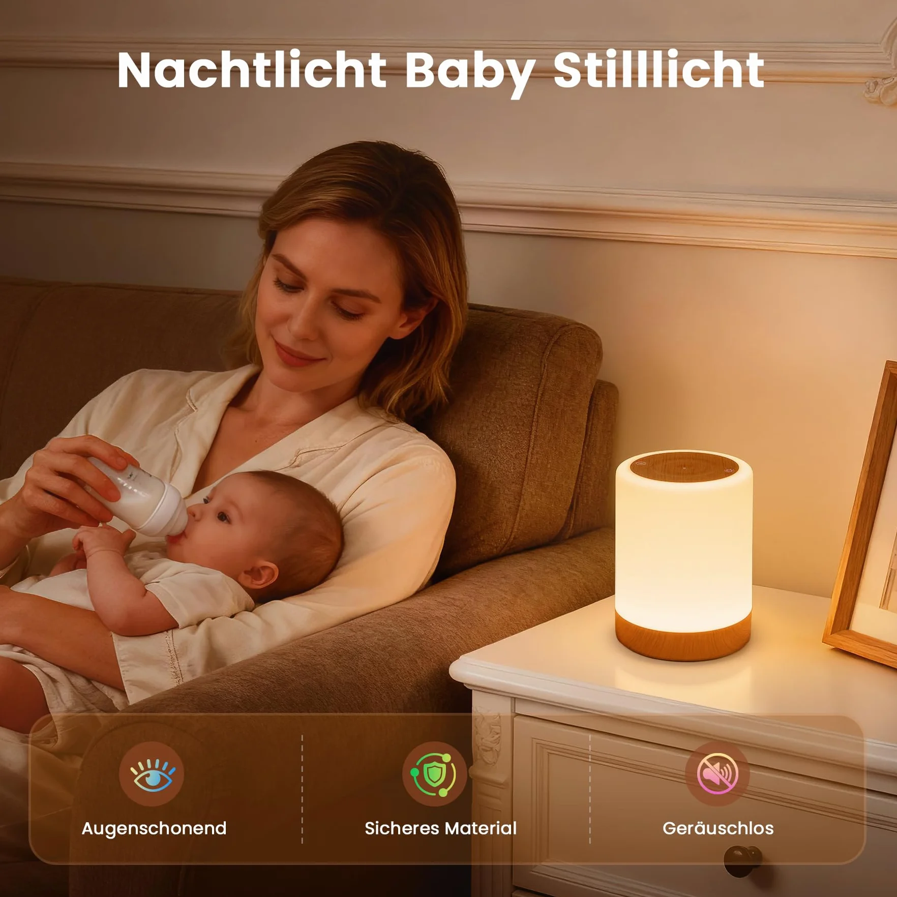 Bonsery Lampka nocna dotykowa ściemniana 3000 mAh akumulatorowa 256 kolorów 4 tryby z timerem