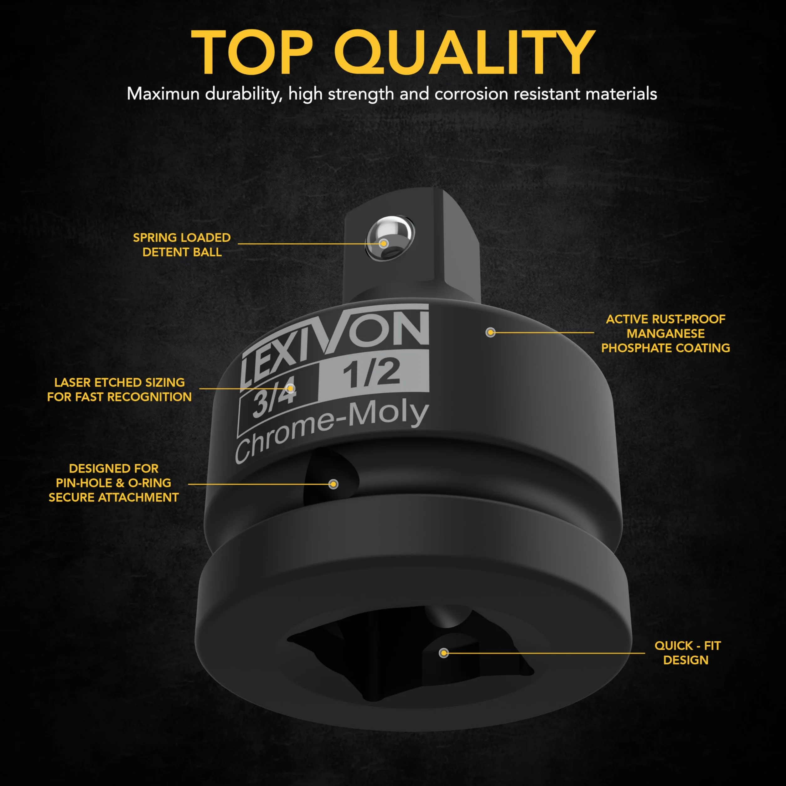 LEXIVON Adapter gniazda udarowego 3/4 cala żeński na 1/2 cala męski reduktor 20 mm do 12,5 mm stal chromowo-wanadowa