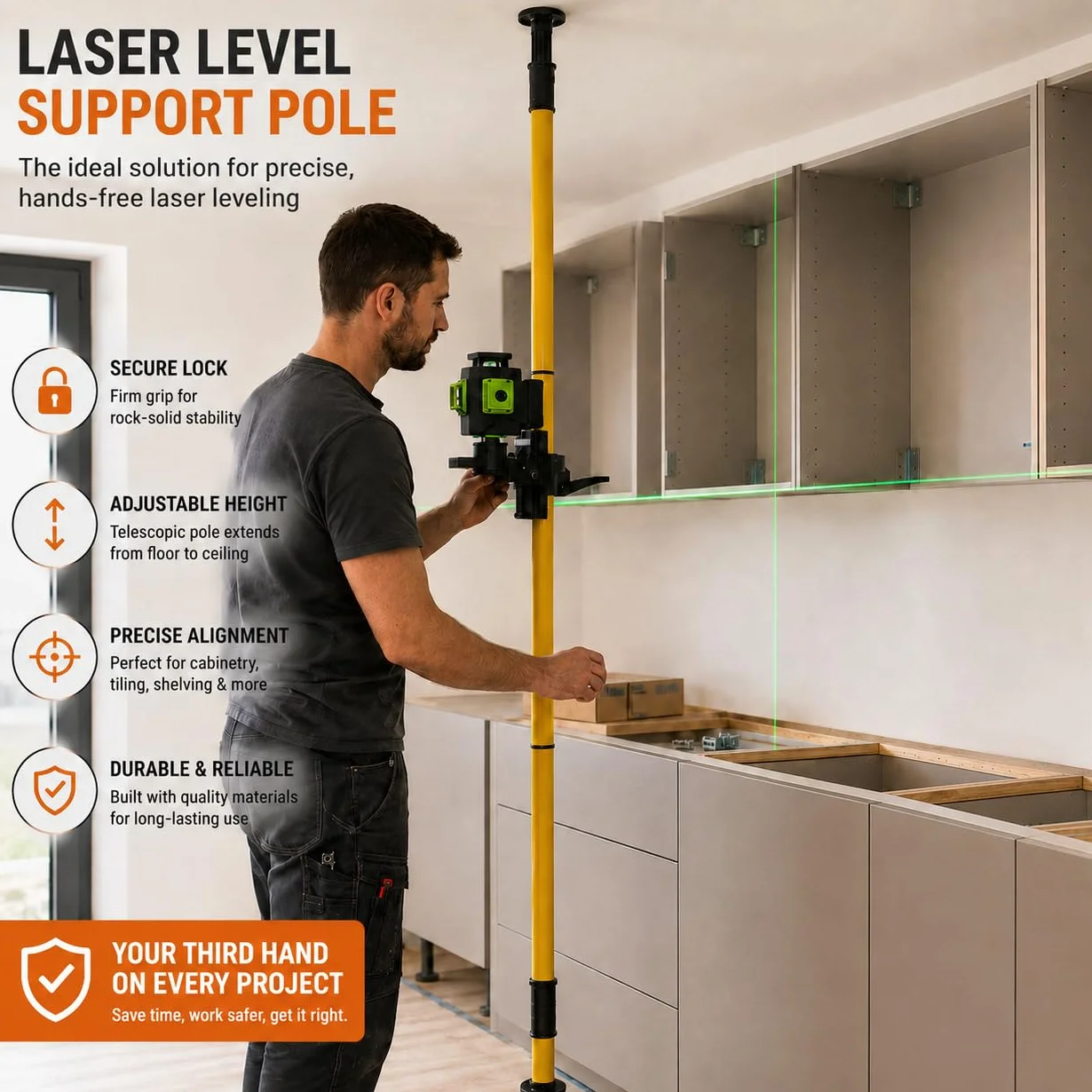 TOPWAY Drążek teleskopowy 4,2 m ze stopu aluminium do laserów obrotowych i liniowych