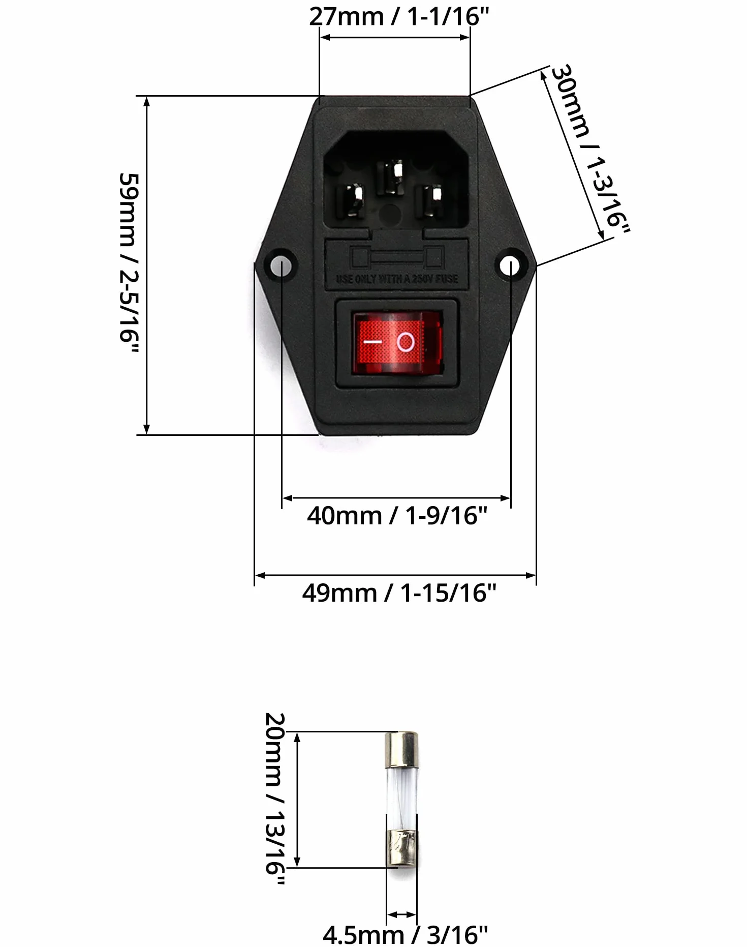 QWORK IEC320 C14 10 Gniazdo 3-w-1 wyłącznik wejściowy z bezpiecznikiem i światłem
