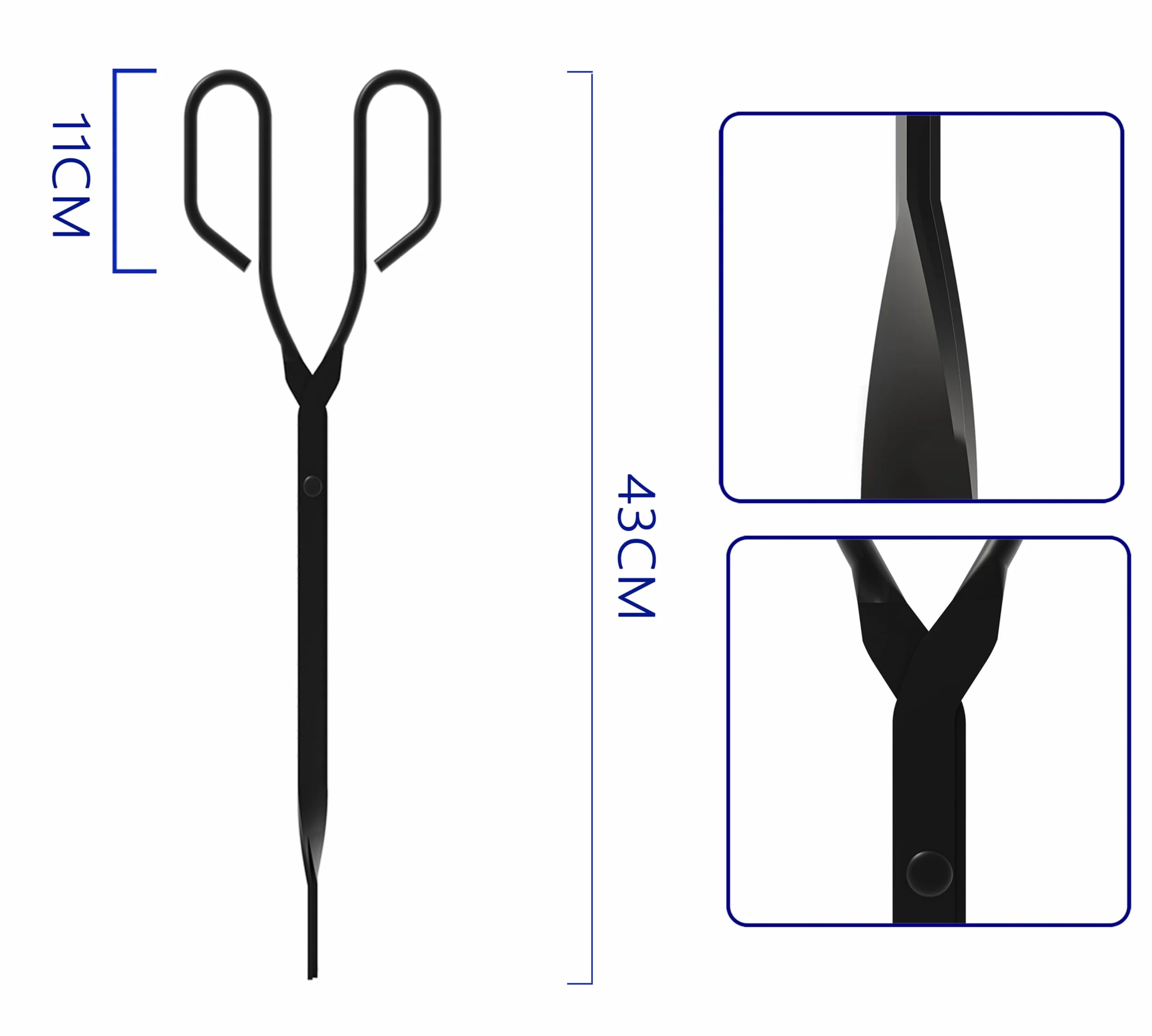Kingson Szczypce do kominka w stylu vintage na węgiel i drewno – 43 cm czarne żelazne szczypce do ognia z płaskimi szczękami do obsługi węgla i podpałki – antyczny chwytak nożycowy do otwartego ognia