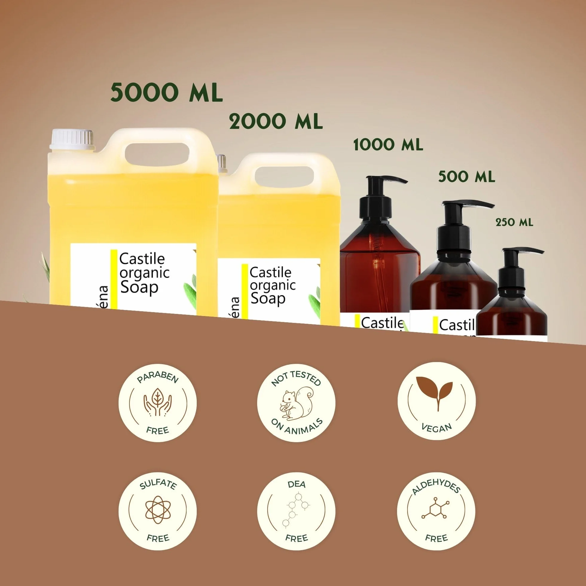 Mydło Organiczne Castile 2L | W 100% Naturalne z Oliwy z Oliwek | Wielofunkcyjne: Ciało, Włosy, Dom | Bez Siarczanów i Perfum | Nietestowane na Zwierzętach, Wegańskie