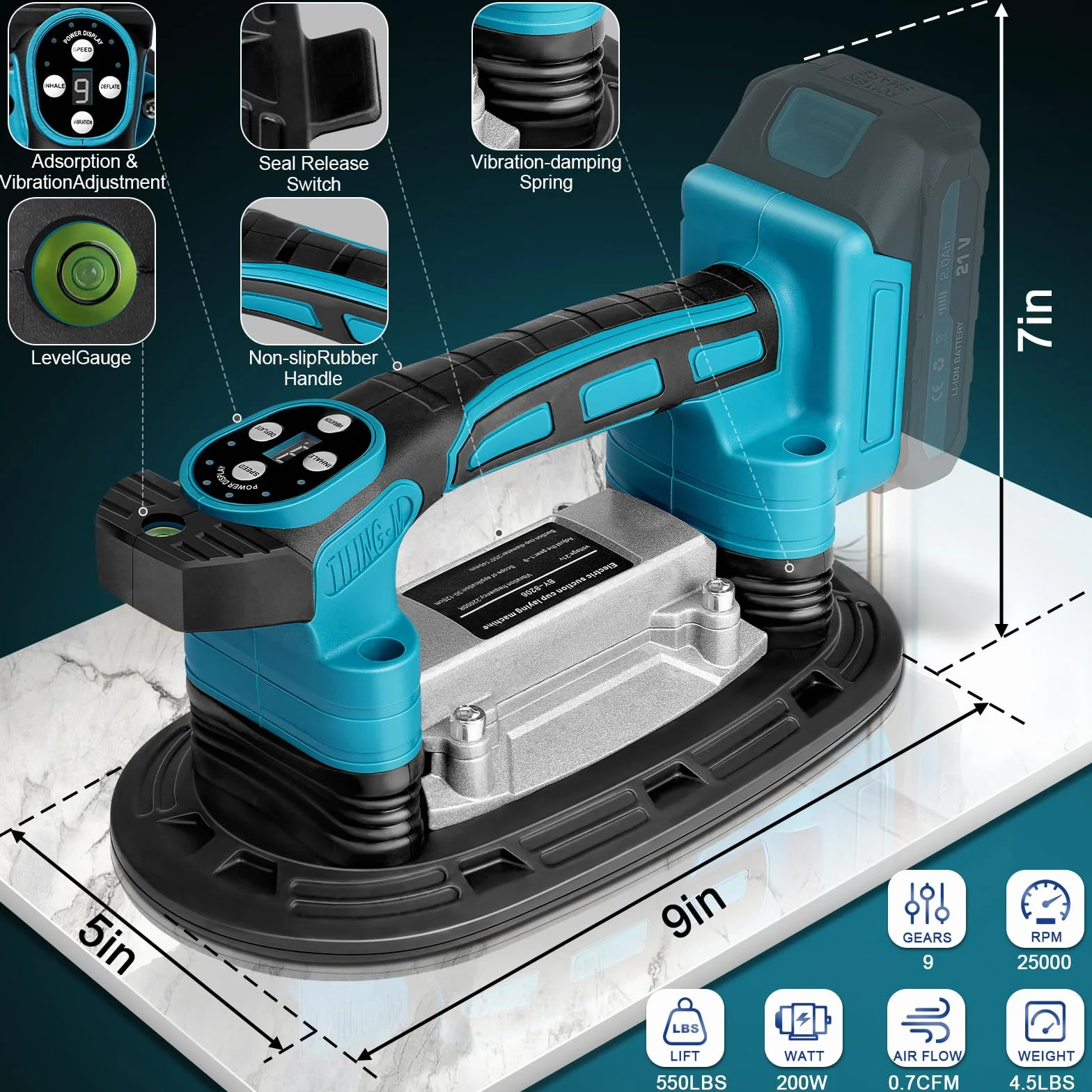 Narzędzie wibracyjne do płytek Makita 18 V 22,5 x 12 cm siła ssania 250 kg 9 prędkości