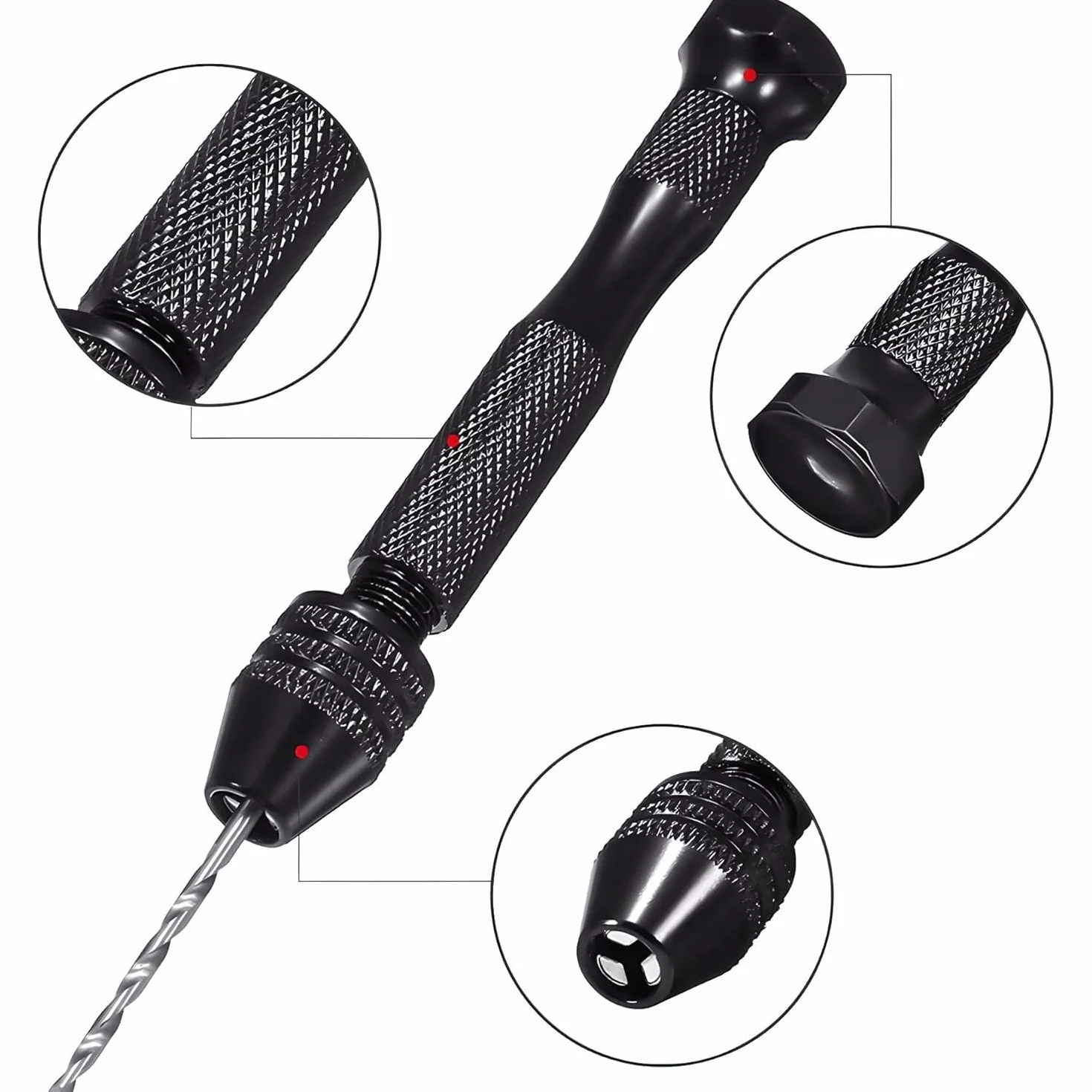 Mini wiertarka ręczna HSS 0,5-3 mm 25 wierteł antypoślizgowy korpus uchwyt 3 szczęki DIY