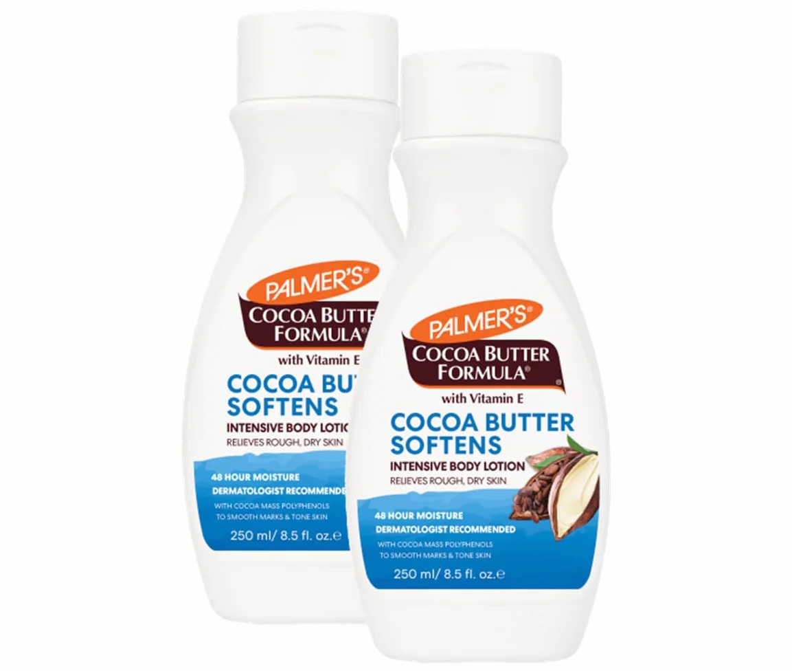 Palmer's Formuła z masłem kakaowym z witaminą E zmiękcza, wygładza i łagodzi wilgoć suchej skóry przez 48 godzin, wygładza ślady, tonizuje skórę 250 ml (2 sztuki)