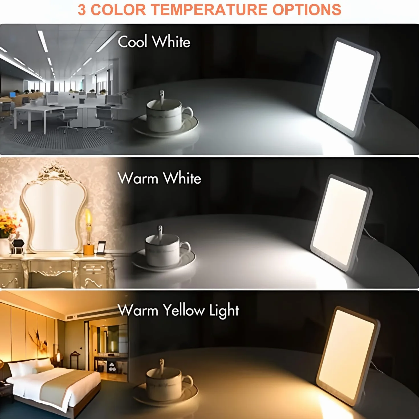 Lampa Terapii Światłem 15000 Luksów, 3 Temperatury, 5 Poziomy Jasności, Timer, bez UV