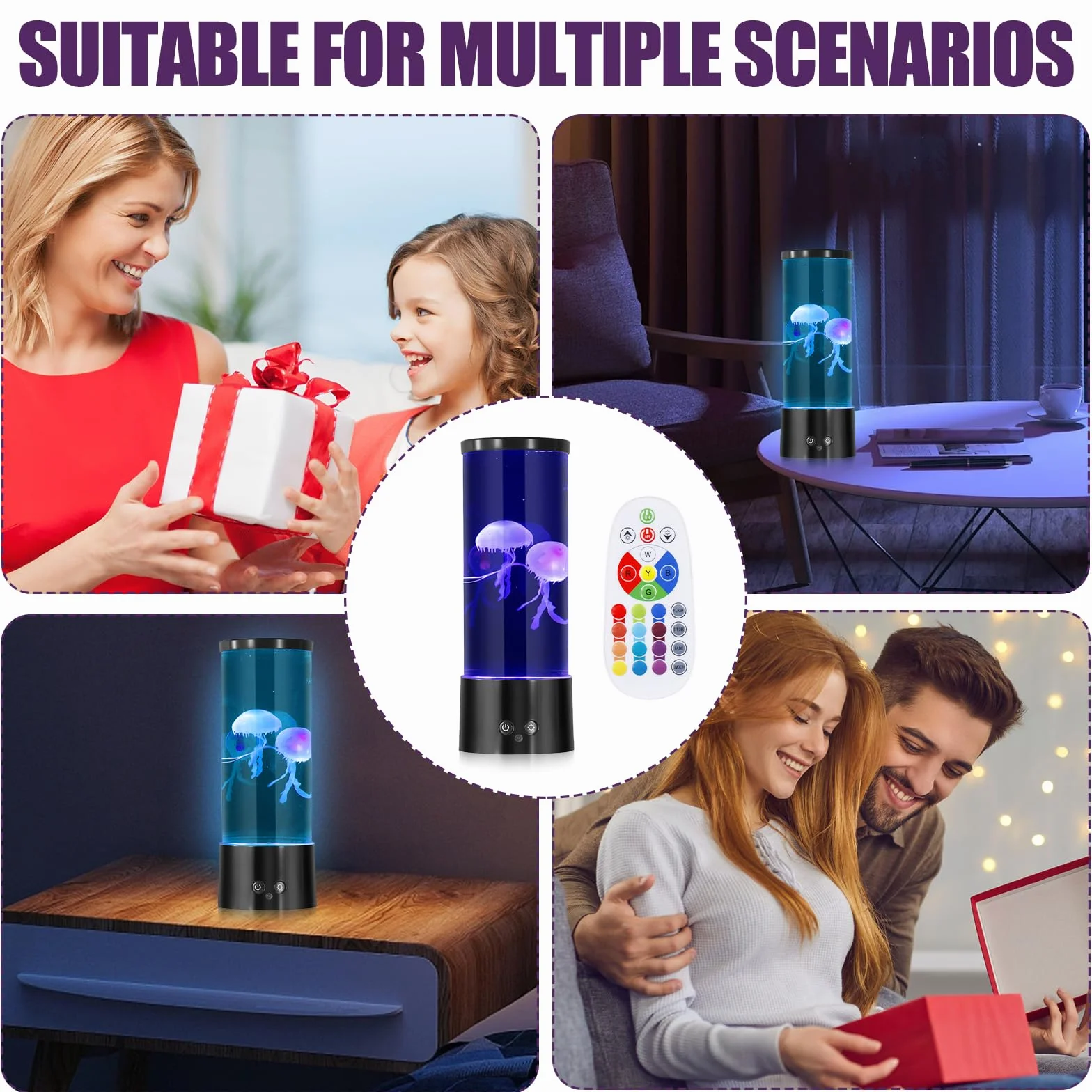 Lampa LED z meduzami LED, 17 kolorów i 4 tryby świecenia, Bluetooth Jellyfish Lamp z pilotem zdalnego sterowania, USB, nastrojowe światło do sypialni