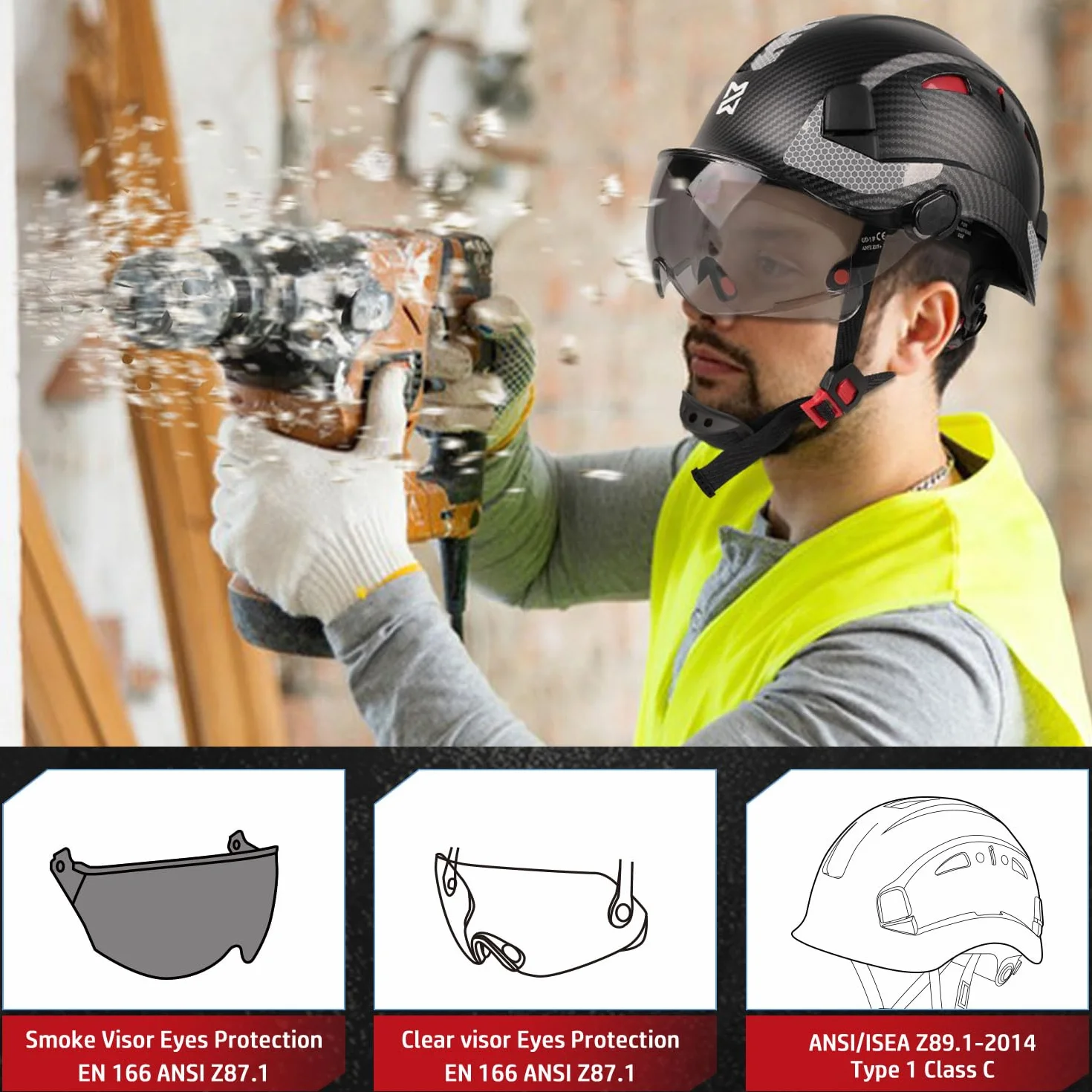 HEARMOR Kask ochronny ANSI Z89.1 EN397 6-punktowy czepek roboczy