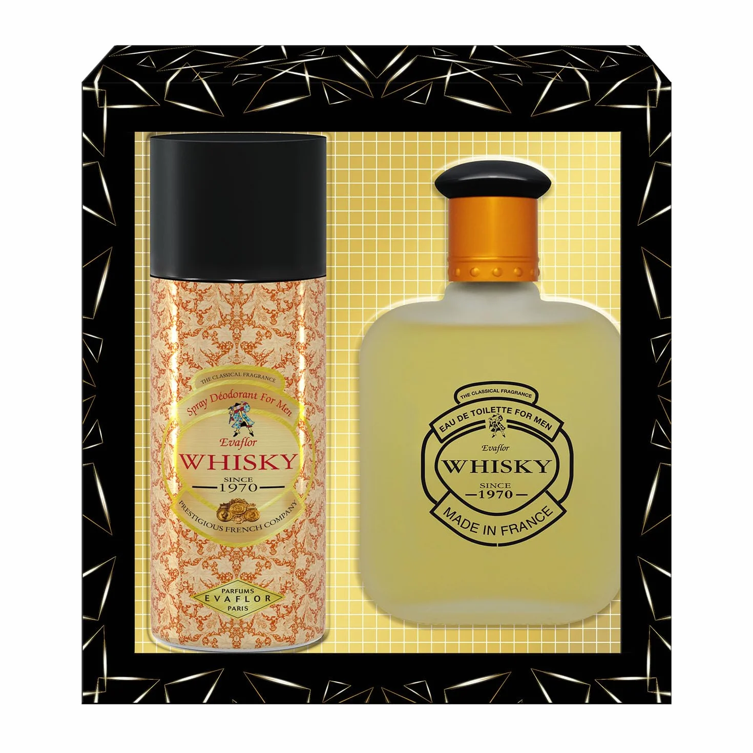 WHISKY For Men • Zestaw Woda toaletowa 100 ml + Dezodorant 150 ml • Spray • Perfumy męskie • Zestaw prezentowy • EVAFLORPARIS