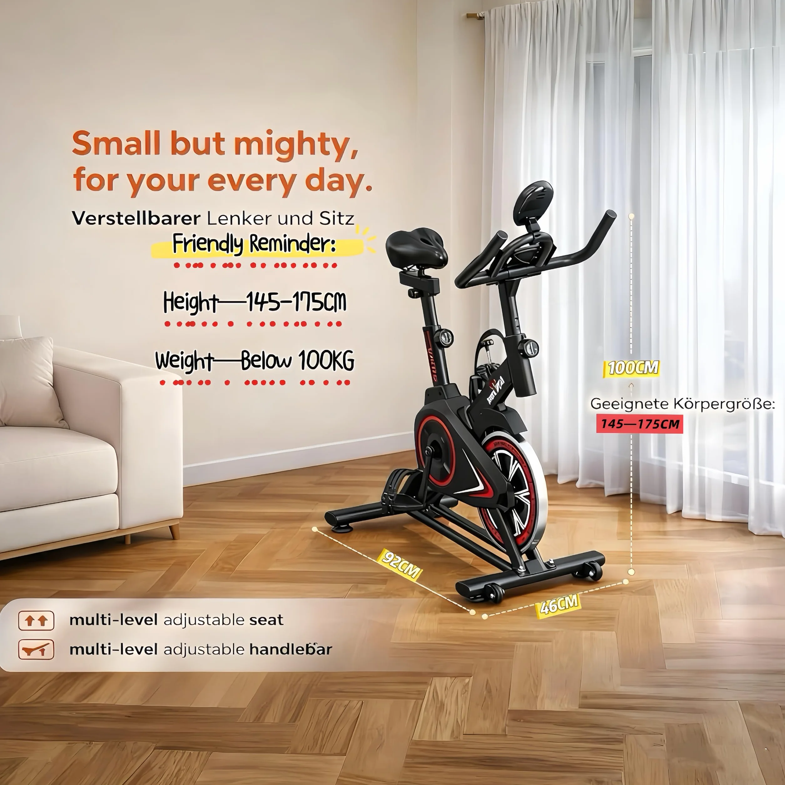 Domowy rower stacjonarny cichy z regulowanym oporem magnetycznym, regulowaną wysokością, sprzęt do treningu cardio w domu, z uchwytem na tablet, wytrzymały i przenośny rower do odchudzania i fitnessu.