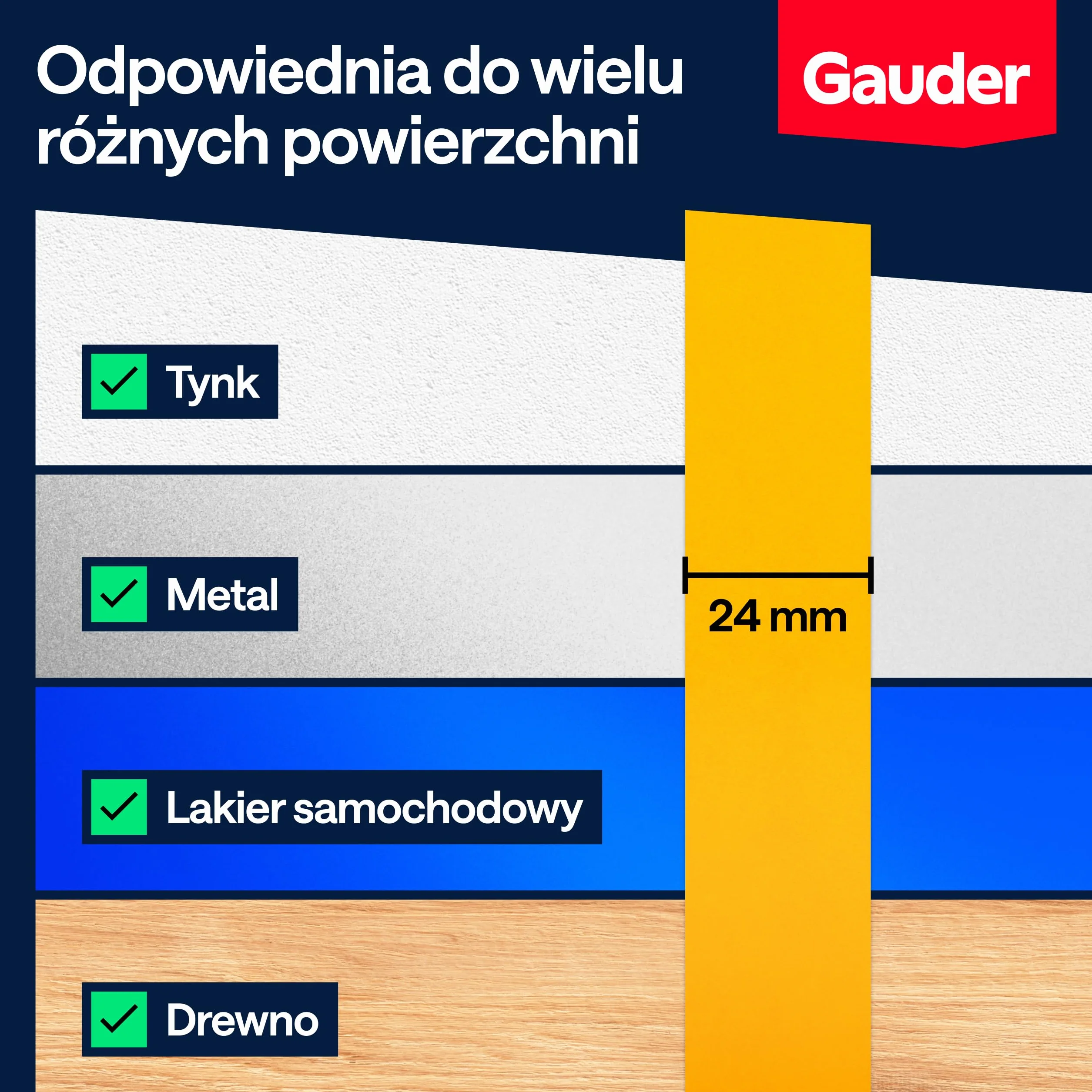 GAUDER Taśma Malarska Premium z Papieru Washi 24 mm x 50 m 3 Rolki