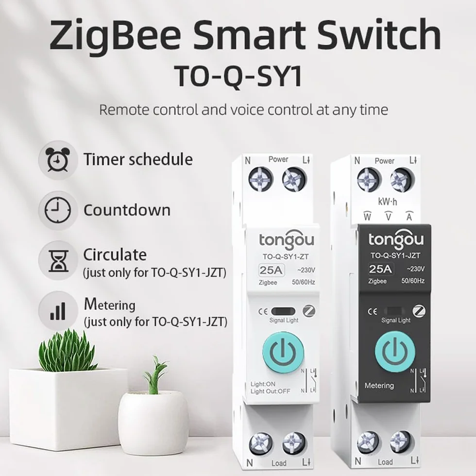 TONGOU Zigbee inteligentny przełącznik przekaźnik 25 A kompatybilny z Alexa i Google Assistant sterowanie głosem
