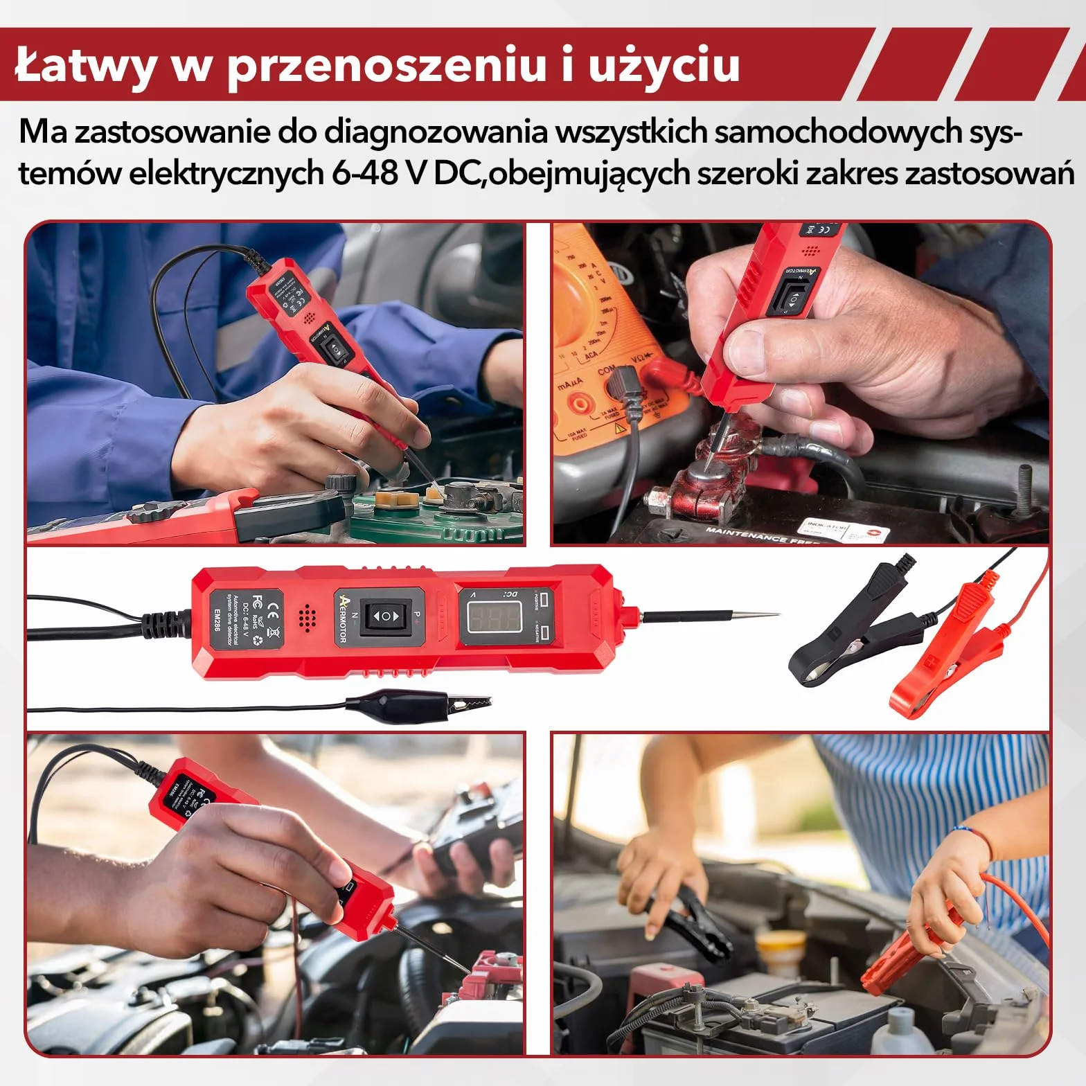 Carbole DC 6-48V Wielofunkcyjny Tester Obwodów Samochodowych, Wyposażony w Sondę Zasilania, System Wskaźnika LED i 13-stopowy (4-metrowy) Kabel, Do Sprawdzania Zwarcia, Polarności i Ciągłości