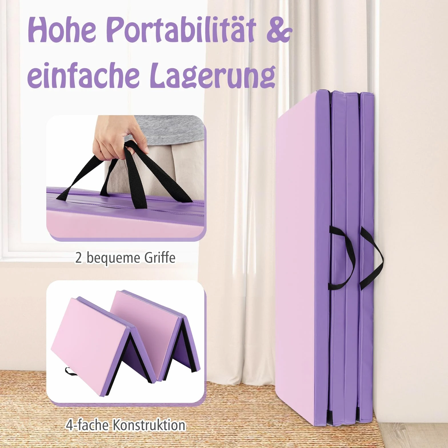 COSTWAY 240 x 120 x 5 cm, miękka mata podłogowa, mata gimnastyczna, składana, mata do jogi z zapięciem na rzepy i 2 uchwytami do noszenia, mata gimnastyczna, składana mata do fitnessu, jogi, treningu