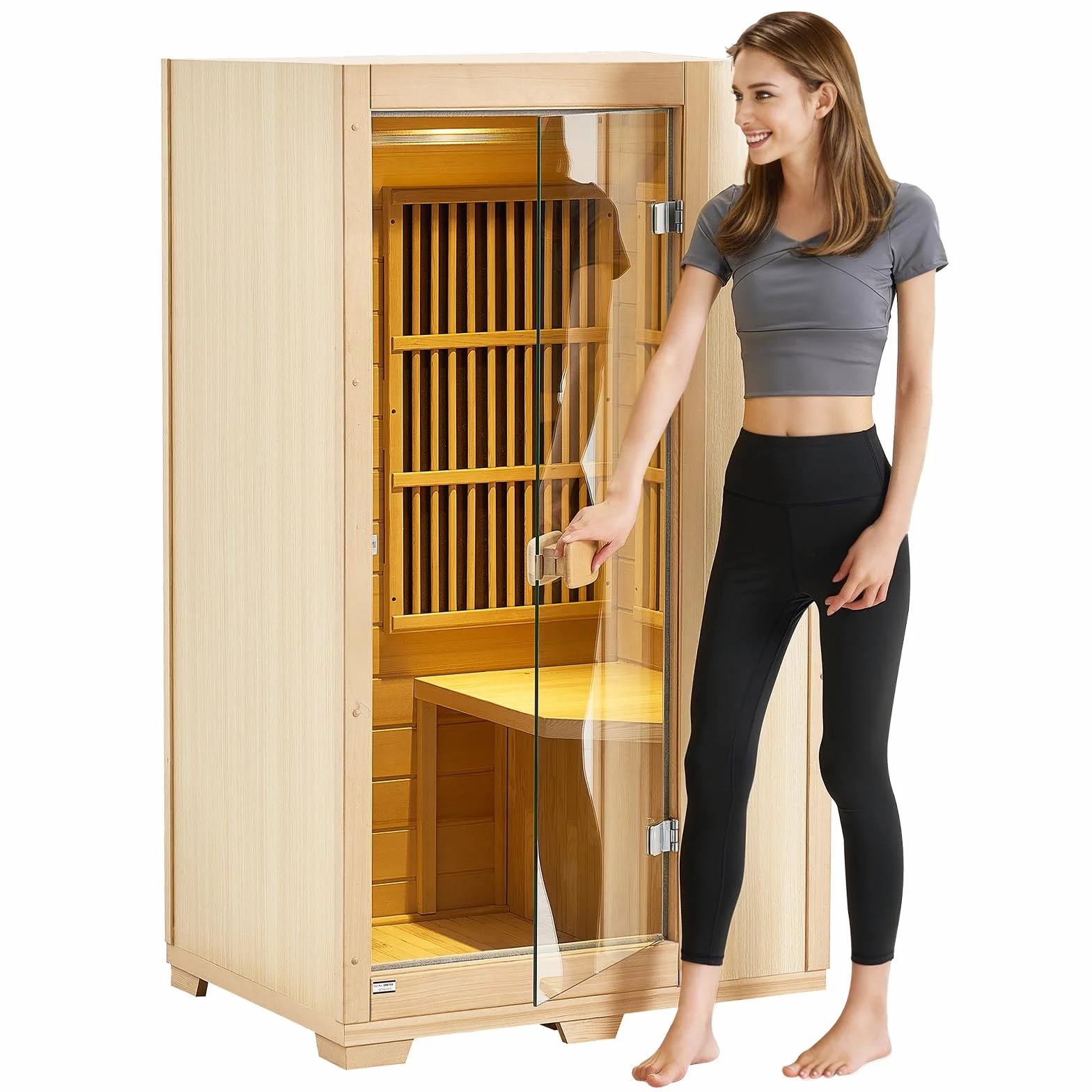 VEVOR Sauna Drewniana na Podczerwień dla Jednej Osoby z Drewna Cykuty, Hartowane Drzwi Szklane, Lampka LED do Czytania, Niski Poziom EMF