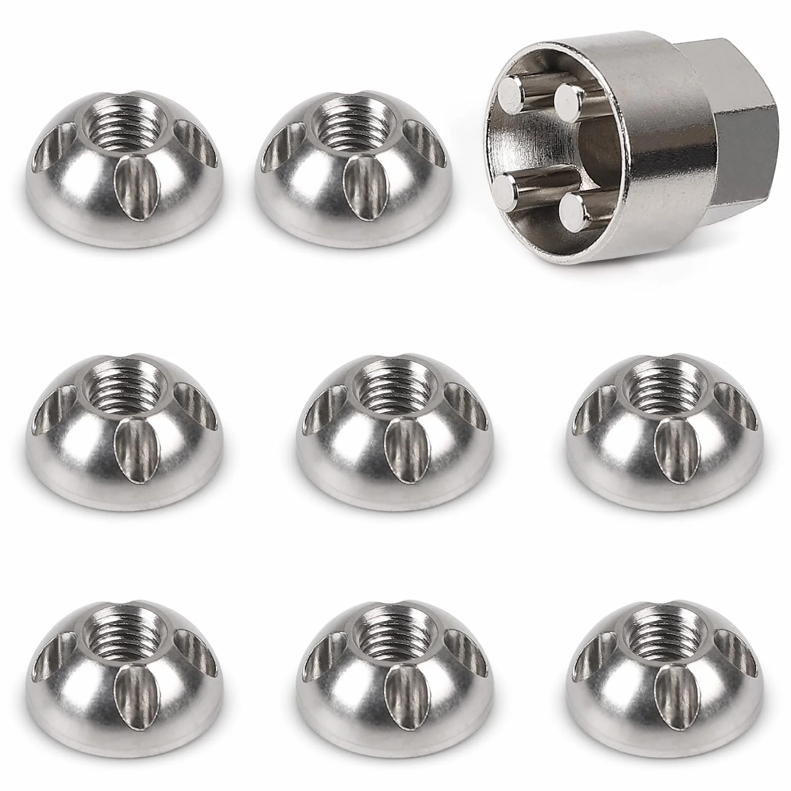 EFUTURETIME 8 x nakrętki przeciwkradzieżowe M8 x 1,25 mm Ochrona przed kradzieżą 4-otworowa nakrętka bezpieczeństwa ze stali nierdzewnej 303 z 1 nakrętką