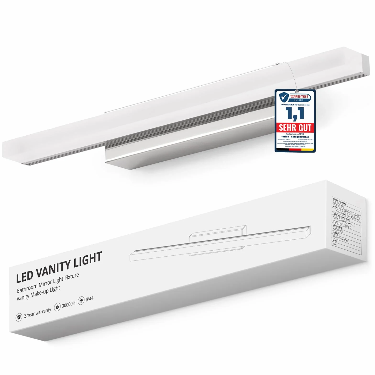 Yafido toaletka lustro LED 40 cm 9 W neutralna biel 4000 K 800 lumenów bez możliwości ściemniania