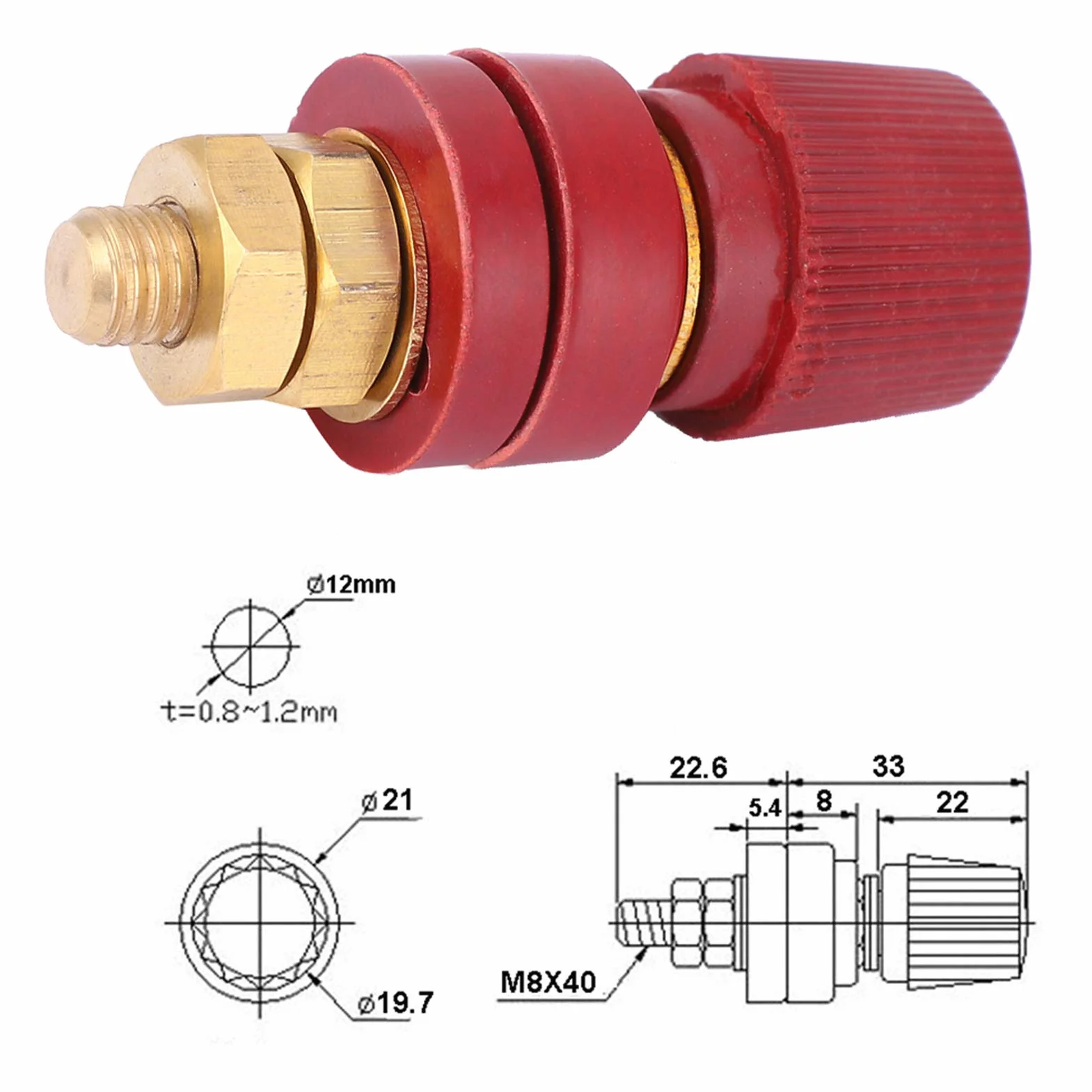 Mosiądz 555 Typ Binding Post Terminal 0-380 V M8 Przemysłowe 2 Sztuk