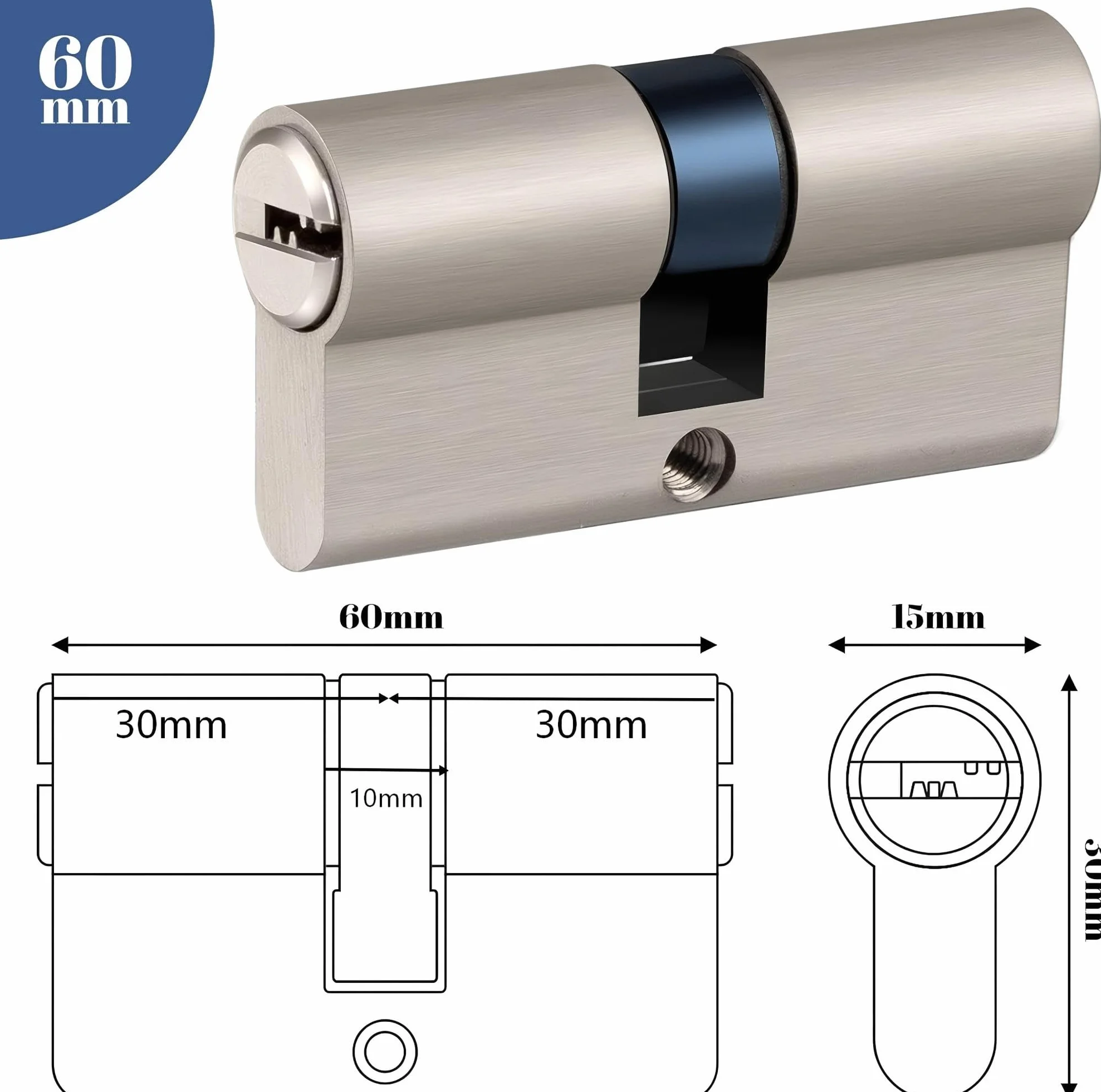 Hengsong Cylinder profilowy 30/30, cylinder zamykający z dużym zabezpieczeniem, metalowy, ze stopu cynku, z 8 kluczami