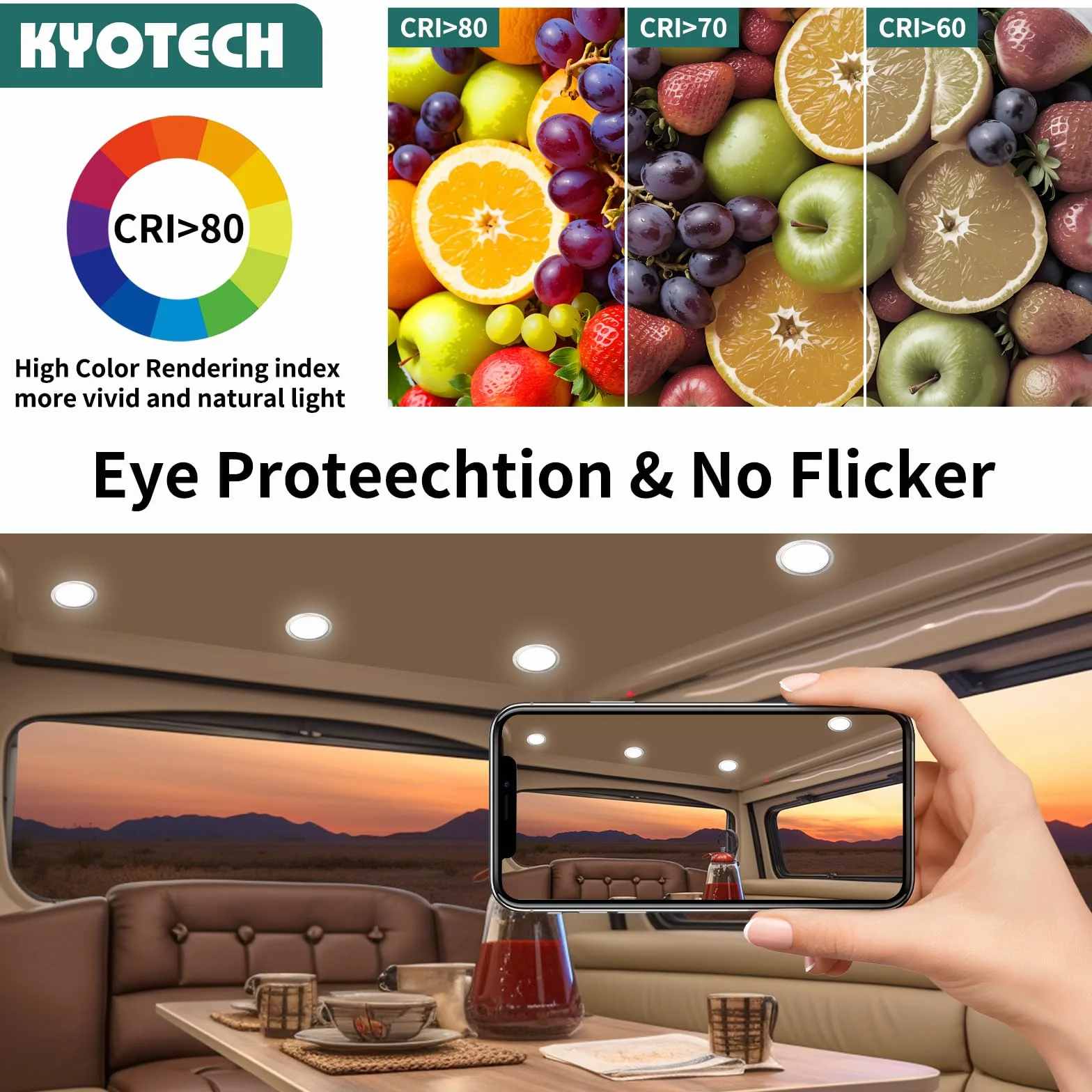 KYOTECH Zestaw 6 lamp meblowych LED 230V 3,5W IP44 G4 15mm płaskie do zabudowy szczotkowana stal nierdzewna 3000K ciepła biel