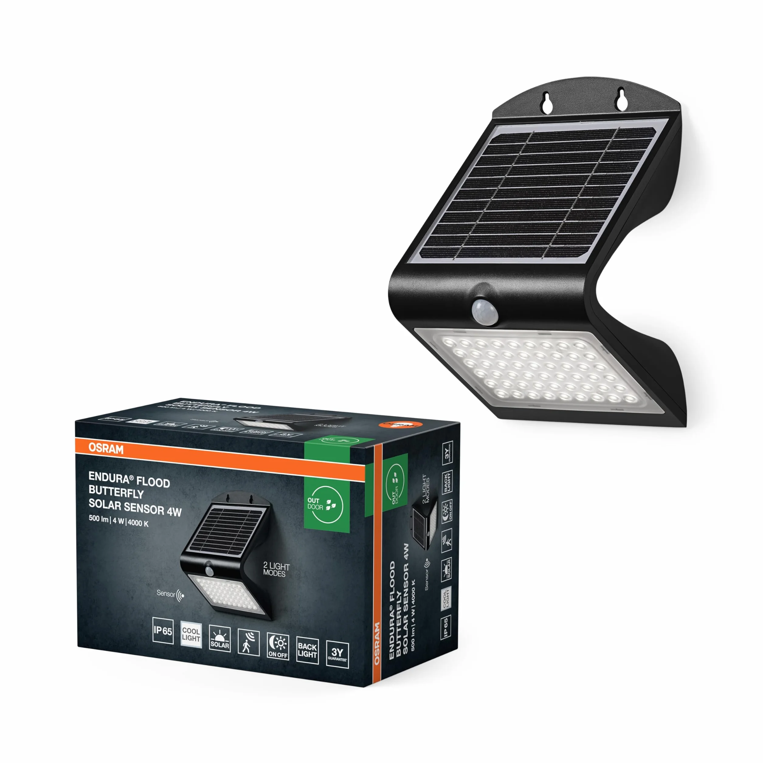 OSRAM ENDURA BUTTERFLY reflektor solarny 4W 500lm IP65 4000K czujnik ruchu